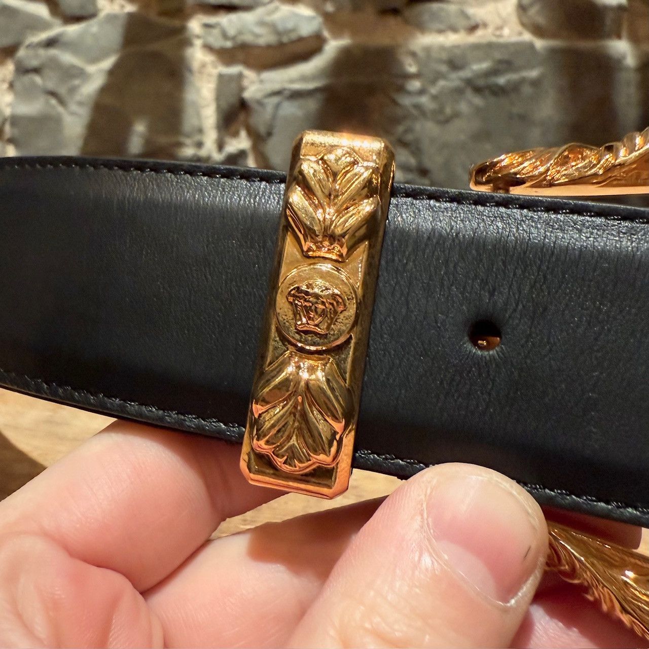 Versace Versace Barocco Medusa Gold Buckle Black Leather Wide Belt Size ONE SIZE - 4 Thumbnail