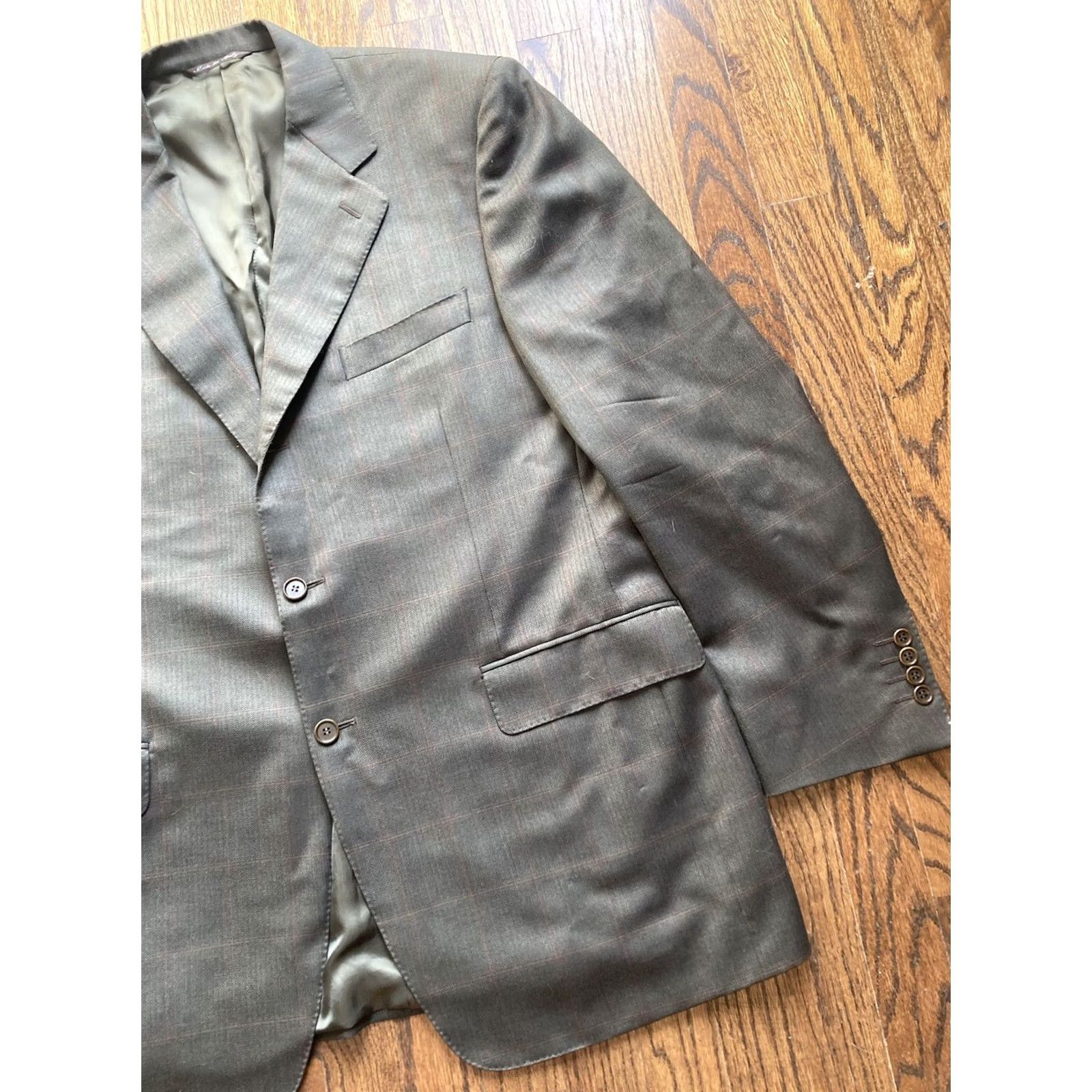 Canali Canali Mens Blazer Sport Coat 42R Dark Brown Wool Windowpane Made In Italy Jacket Size 42R - 3 Thumbnail