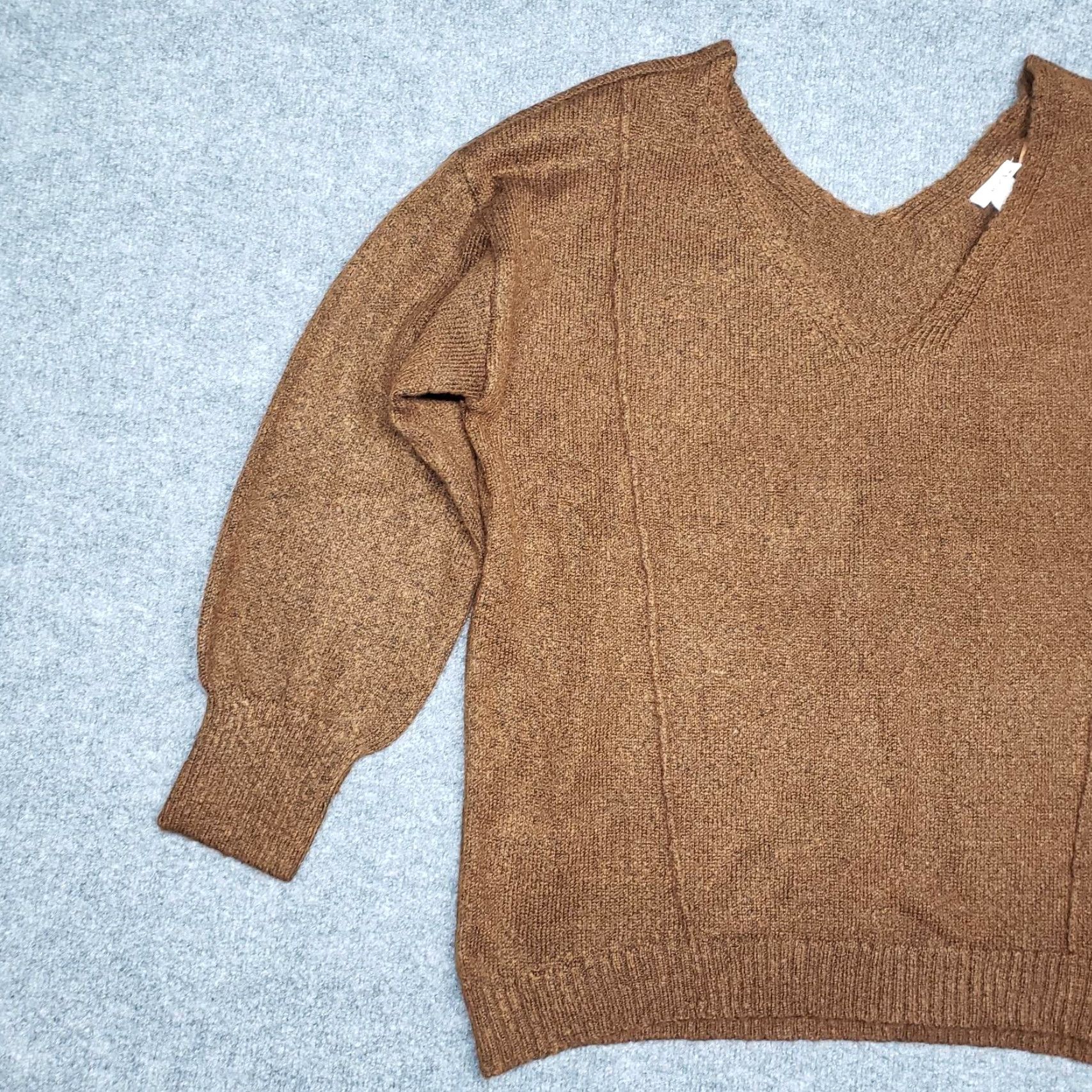 Vintage Rue21 Sweater Womens L Brown Long Sleeve Solid Minimalist V-Neck Pullover New Size L / US 10 / IT 46 - 3 Thumbnail
