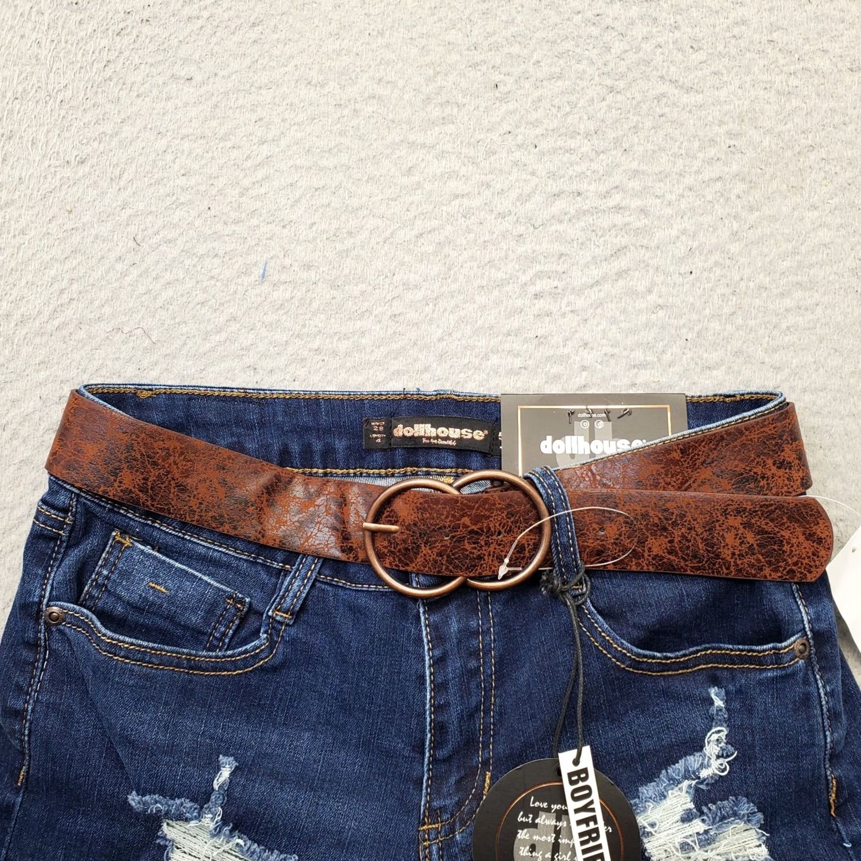 Vintage Dollhouse Chino Shorts Women's 28 Blue Denim Distressed Cuffed Hem Belted Waist Denim Shorts Womens 28 Blue Dollhouse DOLLHOUSE Size 28" / US 6 / IT 42 - 3 Thumbnail