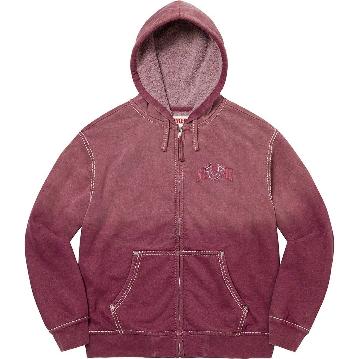 image of Supreme True Religion Zip Up Hooded Sweatshirt in Eggplant, Men's (Size Medium)