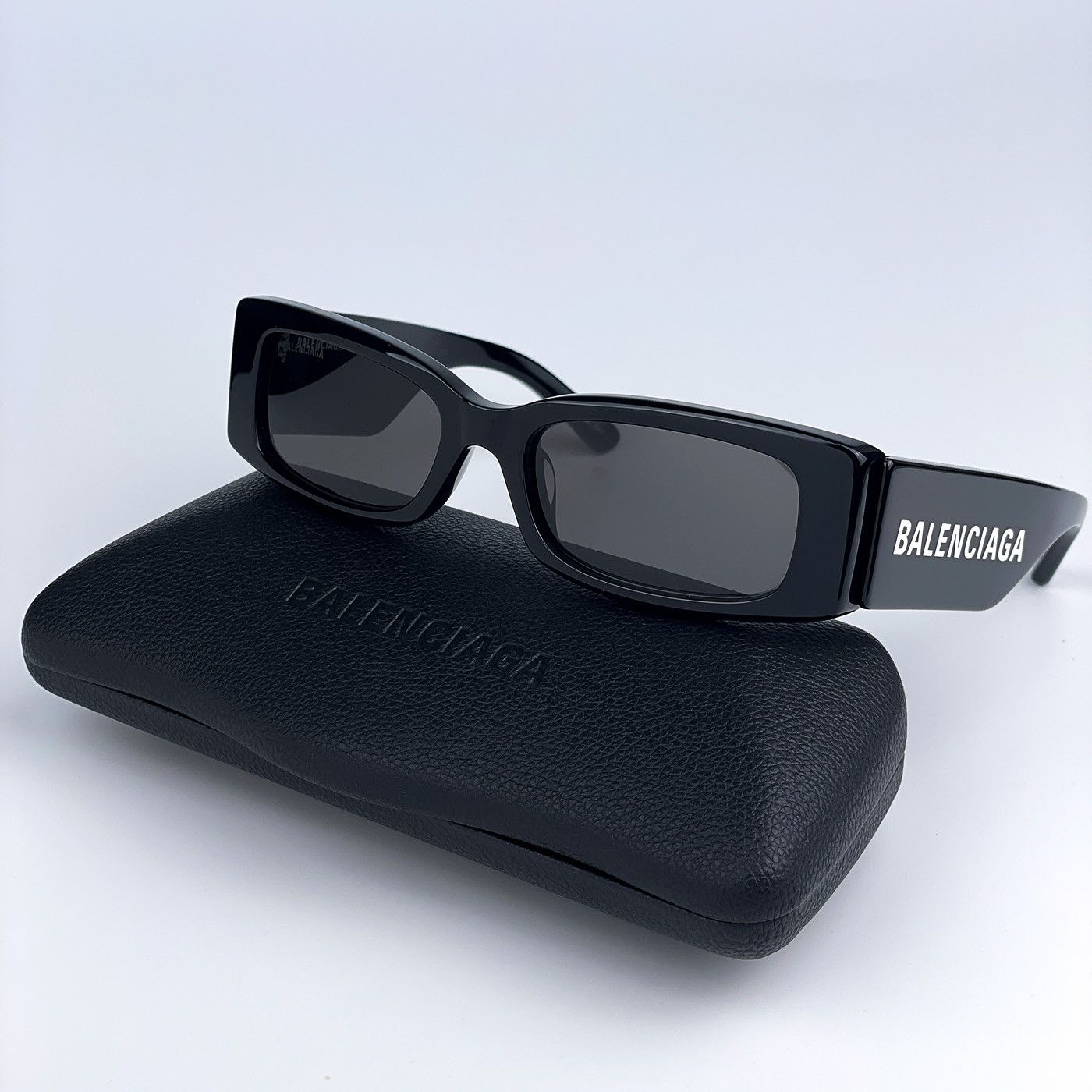 image of New Balenciaga Bb0260S 001 Rectangle Unisex Sunglasses in Black/Grey, Women's