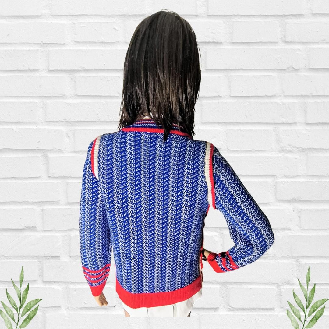 Designer Vintage Lucca Couture Women's Blue Knit Sweater Size M Size M / US 6-8 / IT 42-44 - 5 Thumbnail