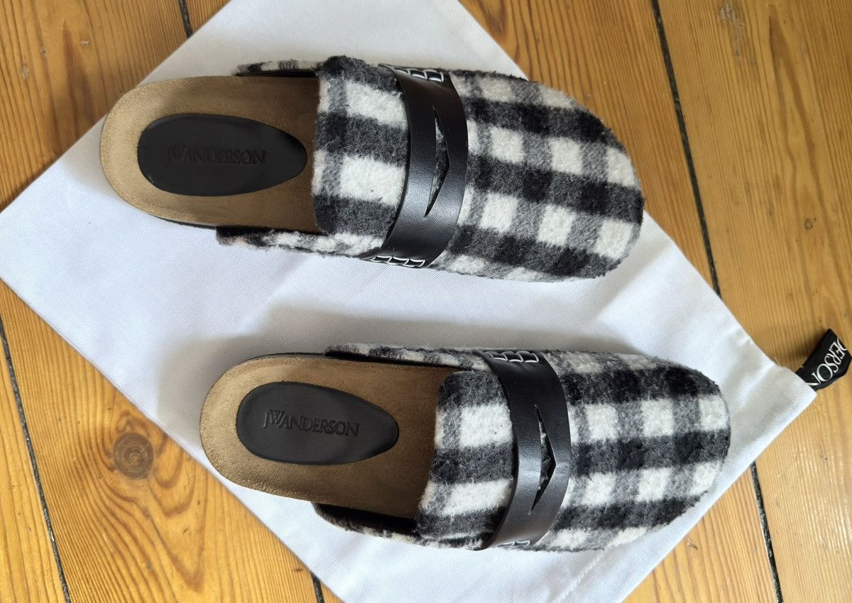 JW Anderson check leather mules in black & white Size 41 UK8