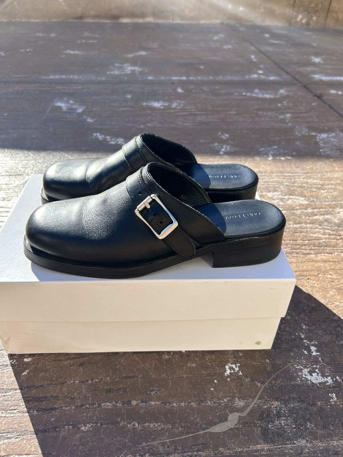 Our Legacy × Stussy Workshop Work Mules Black Leather EU 45 | Grailed