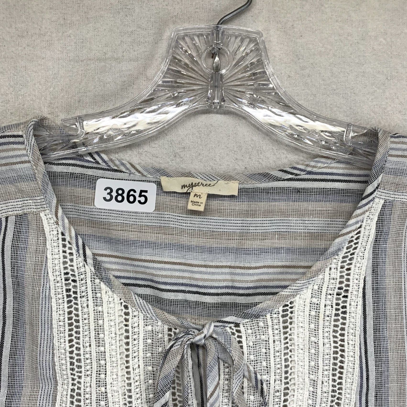 Vintage VINTAGE Mystree Women’s Medium Tunic Top Blouse Tie Neck Semi Sheer Stripes Earth Tones Boho Beach Summer Fashion Womens Size M / US 6-8 / IT 42-44 - 6 Thumbnail