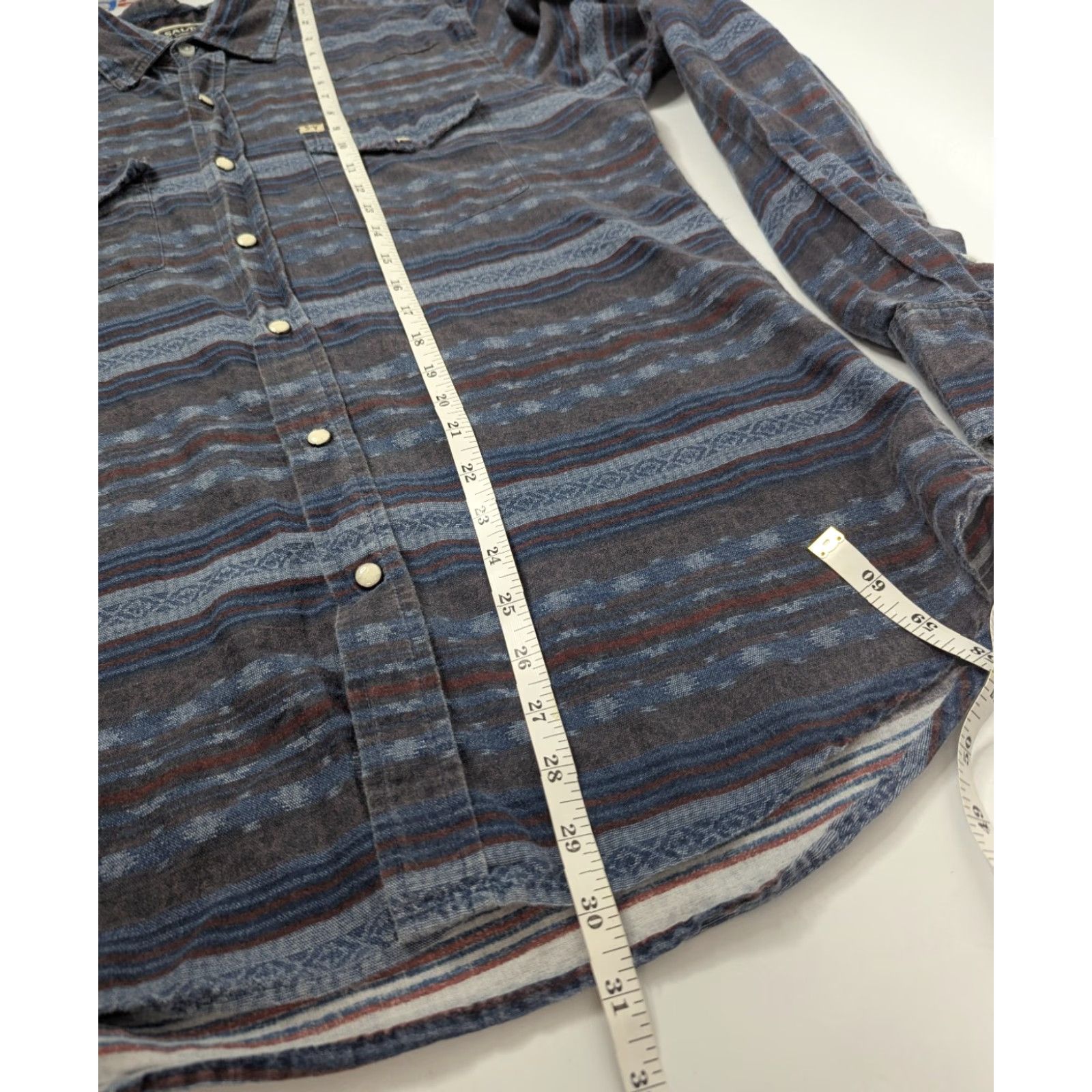 Vintage Salt Valley Shirt Mens L Blue Button-Up Pearl Snaps Western Casual Cotton Knit Geometric 90s Theme Cowboy Outdoors Pockets Size US L / EU 52-54 / 3 - 5 Thumbnail
