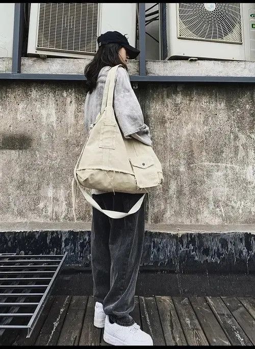 VIBE Tote Bag Canvas Single Vintage Solid Hasp Shoulder Bag Size ONE SIZE - 5 Thumbnail