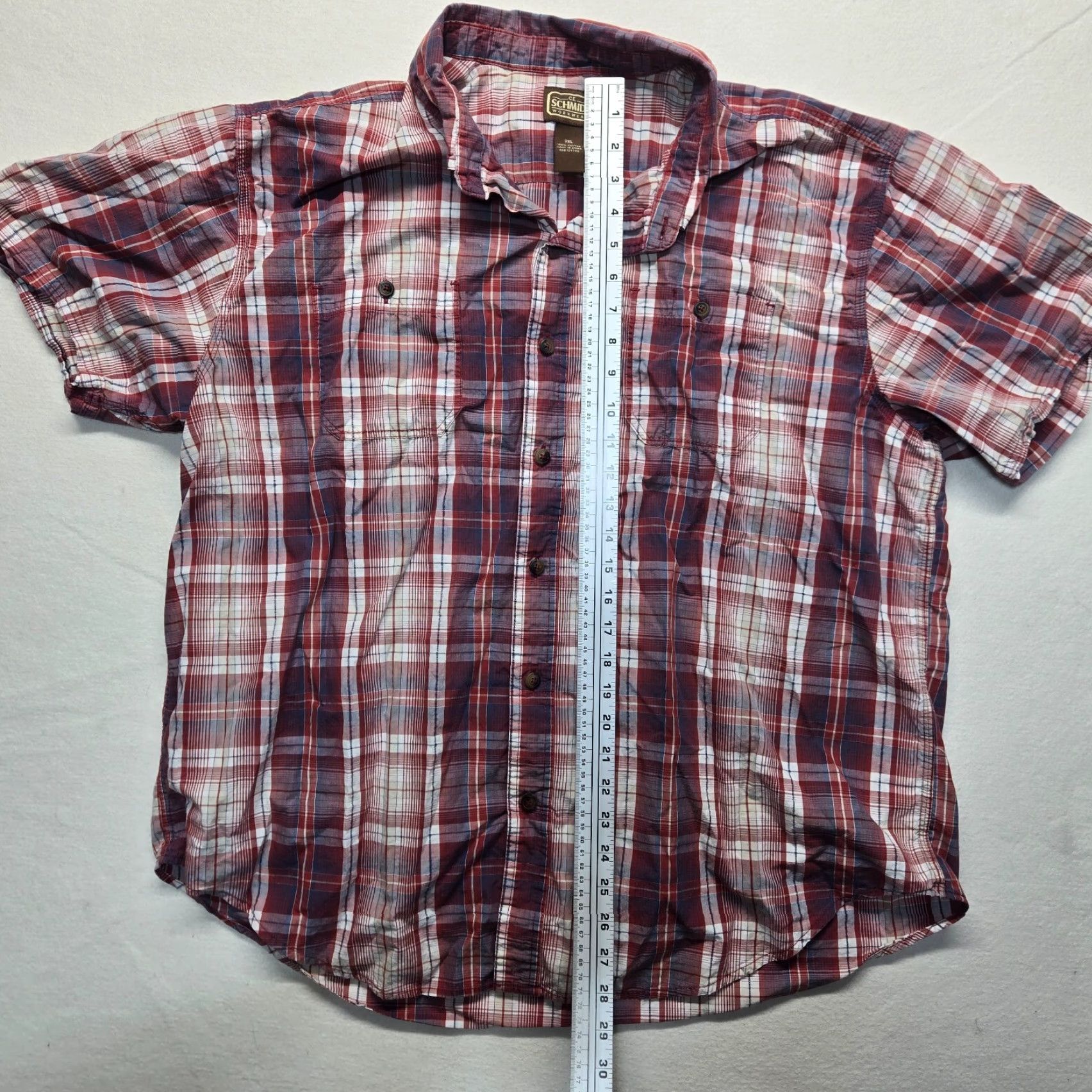 Vintage VINTAGE C.E. Schmidt Shirt Plaid Short Sleeve Button-Up Adult Men 2XL Red Classic Workwear Mens Size US XXL / EU 58 / 5 - 5 Thumbnail