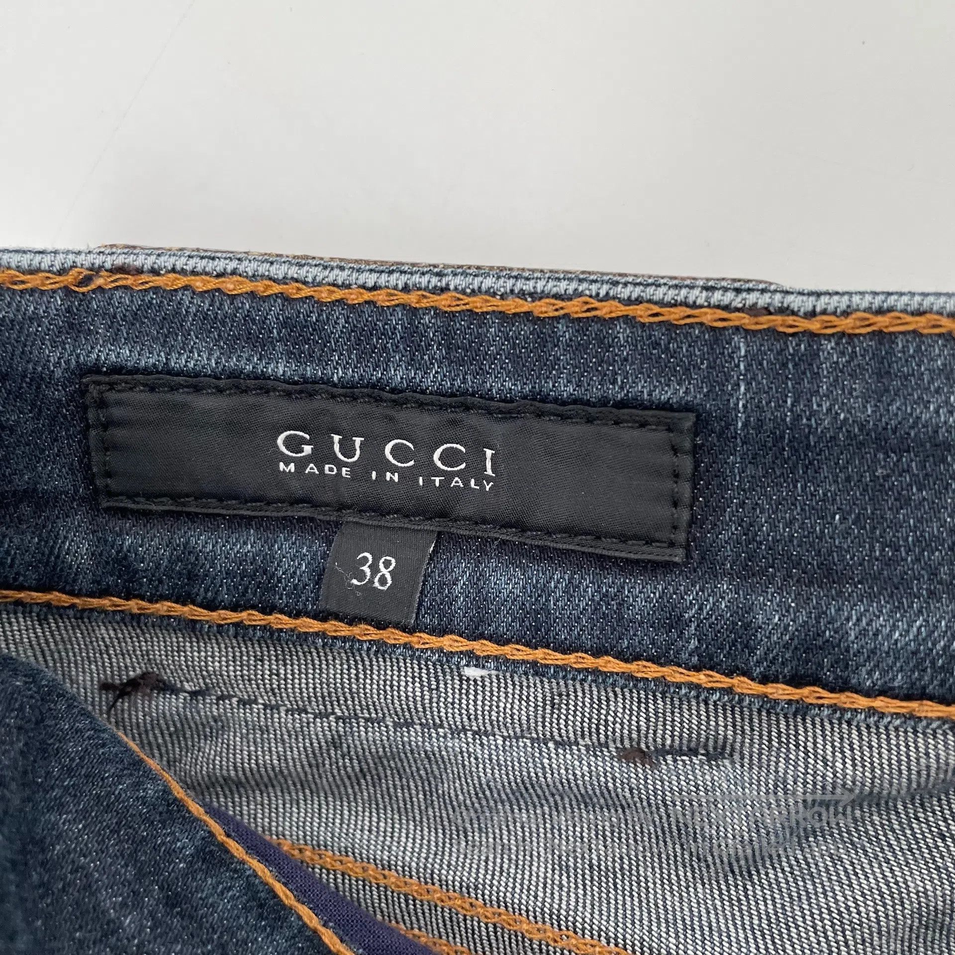 Gucci Guicci Deep Blue Little Bee Embroidered Denim Pants| Size 37" - 3 Thumbnail