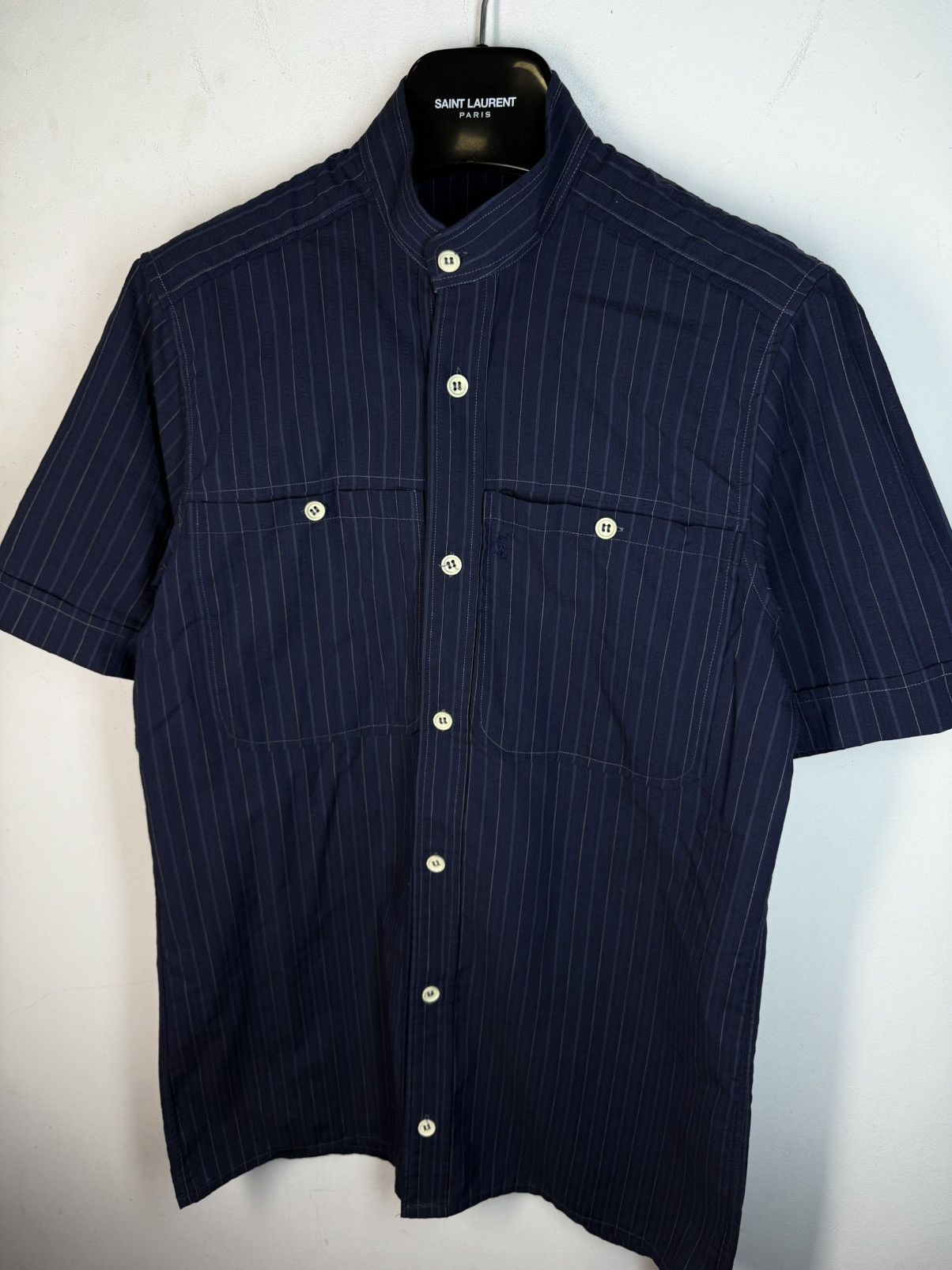 Yves Saint Laurent 90s YSL Shirt Button Up Short Sleeve Collar Logo Vintage y2k Size US S / EU 44-46 / 1 - 16 Thumbnail
