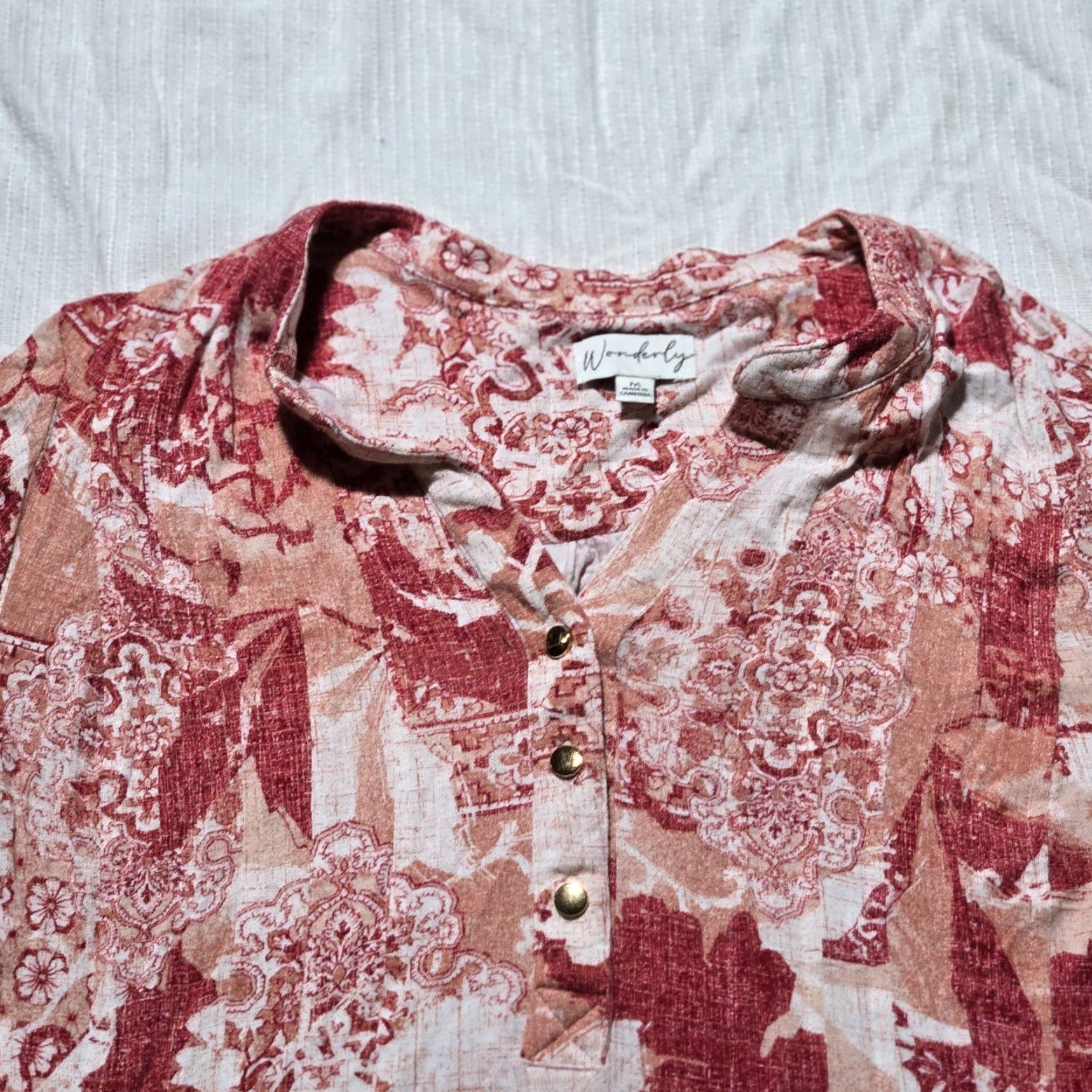 Vintage Wonderfly Red Floral Long Sleeve Shirt Women's M Medium Tunic Blouse Knit Top Shirt Size M / US 6-8 / IT 42-44 - 2 Thumbnail