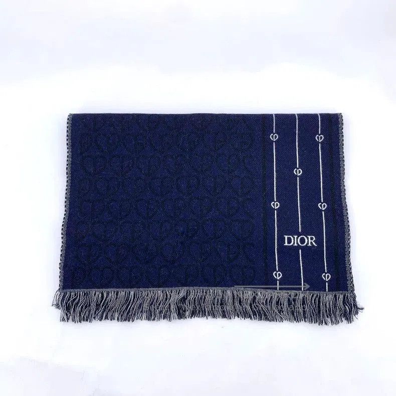 Dior Blue CD Embroidered Wool Scarf.