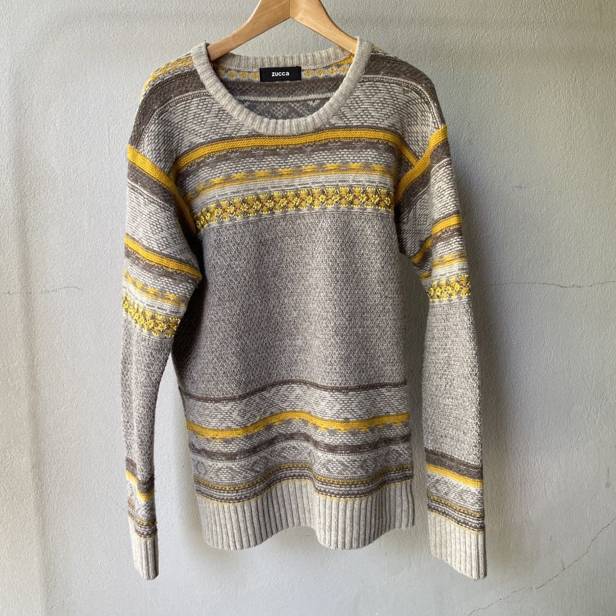 Zucca ZUCCA Gray & Yellow Knit Sweater Size L / US 10 / IT 46 - 8 Thumbnail