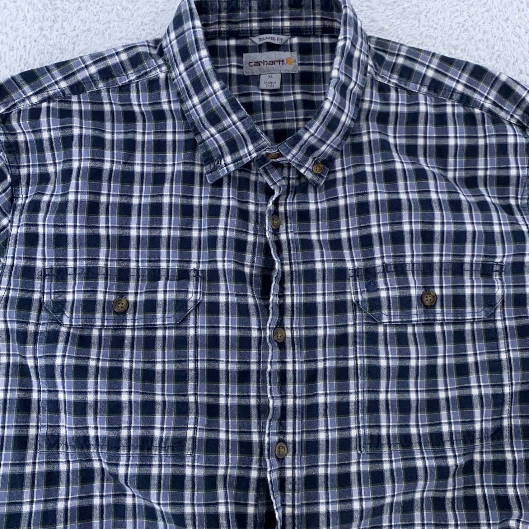 Carhartt Carhartt Shirt Mens XL Blue Plaid Short Sleeve Button Down Relaxed Fit Cotton Size US XL / EU 56 / 4 - 2 Thumbnail