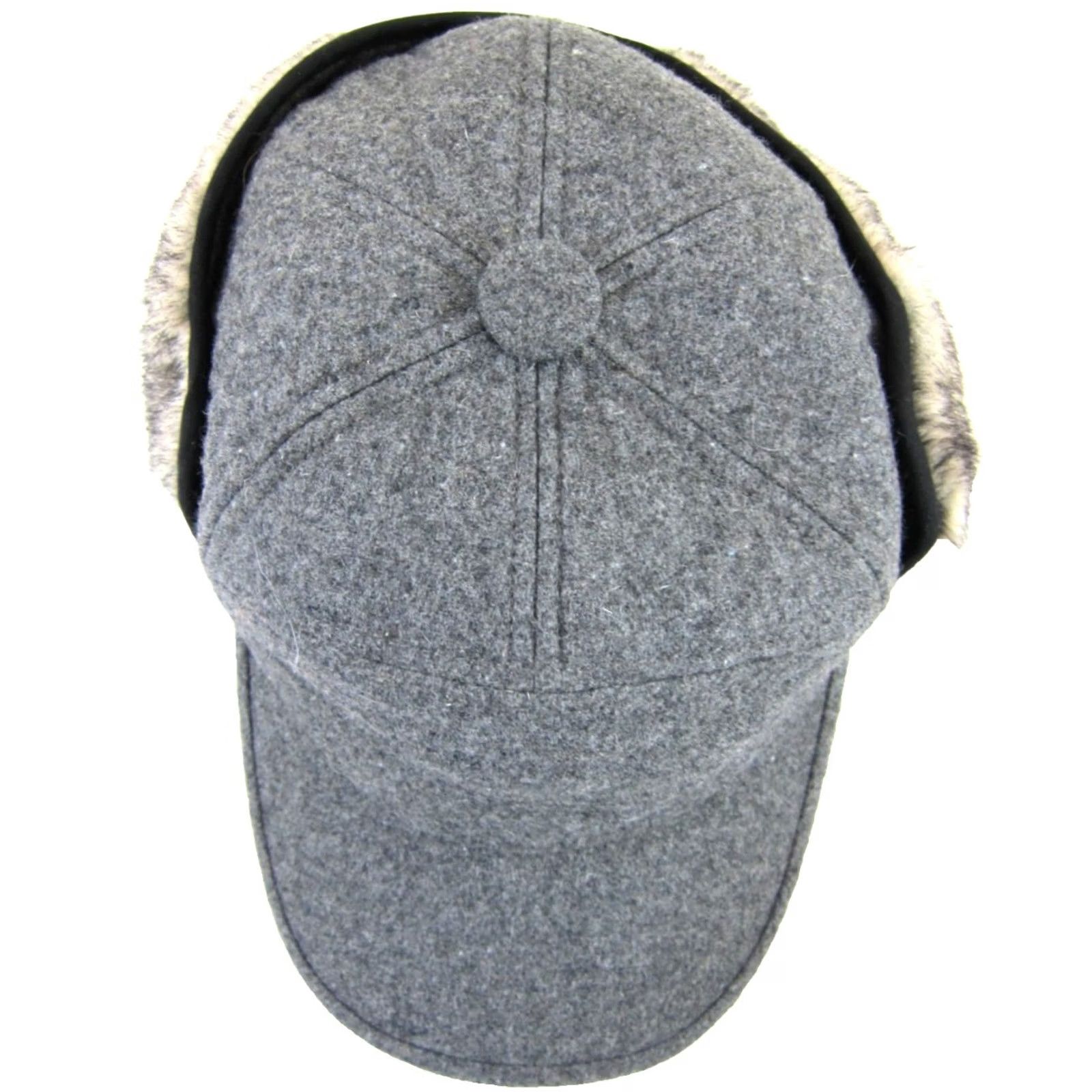 Vintage NWT Siggi Grey Wool Blend Faux Fur Ear Flap Brimmed Baseball Cap Hat Large Size ONE SIZE - 5 Thumbnail