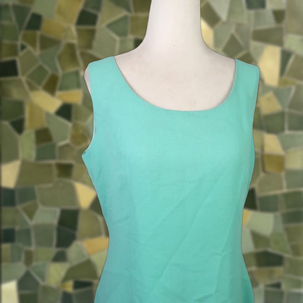 Vintage VINTAGE Georgiou Turquoise Blue Knee Length A-Line Dress 10 Women 90s Party Workwear Sleeveless Polyester Zip Spring Summer Mens Womens Girls? Size L / US 10 / IT 46 - 1 Thumbnail