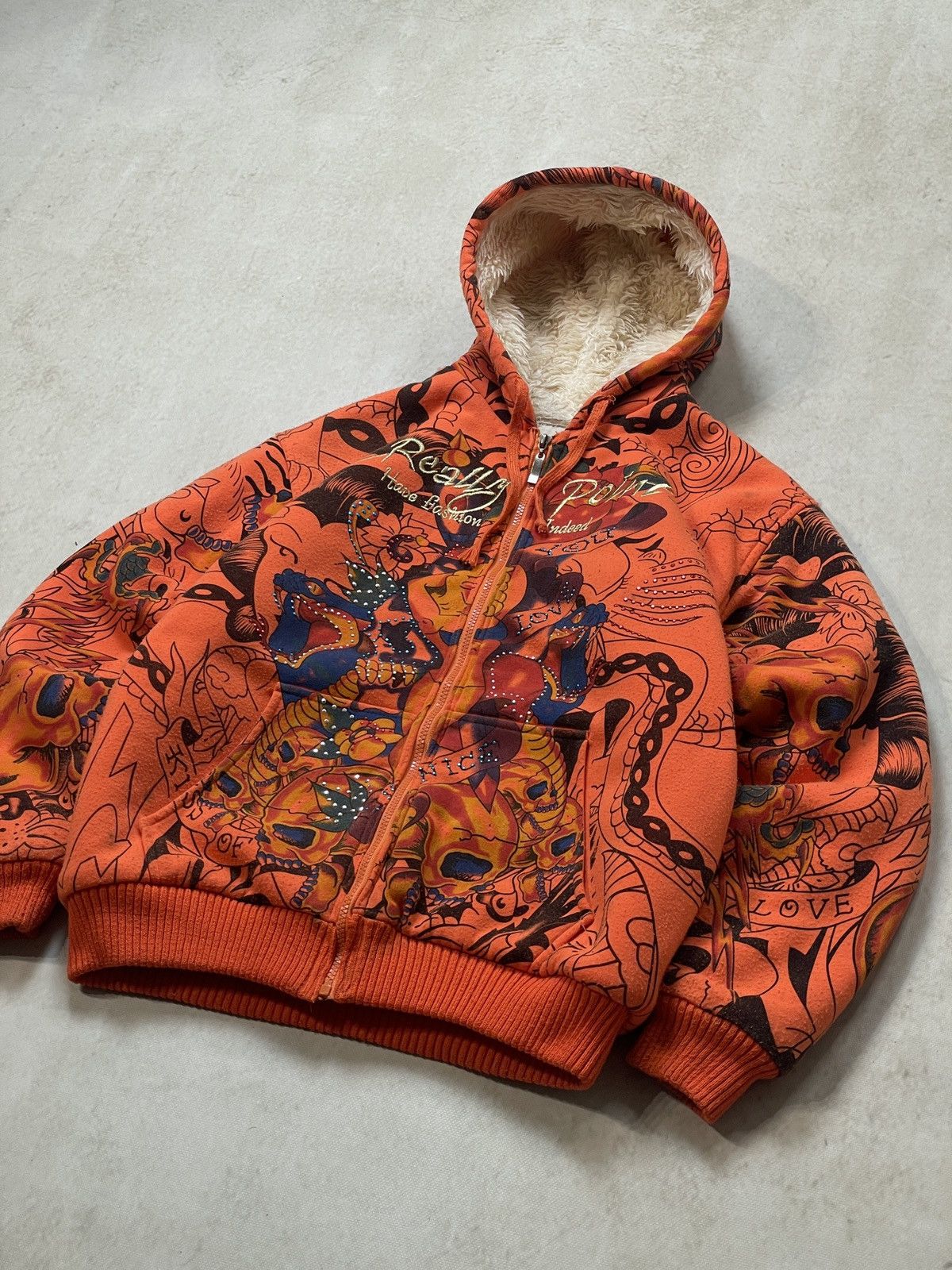 Christian Audigier 🔥Y2K VINTAGE REALLY POINT WOLF JAW JACKET MOHAIR ZIP HOODIE🔥 Size US L / EU 52-54 / 3 - 1 Thumbnail