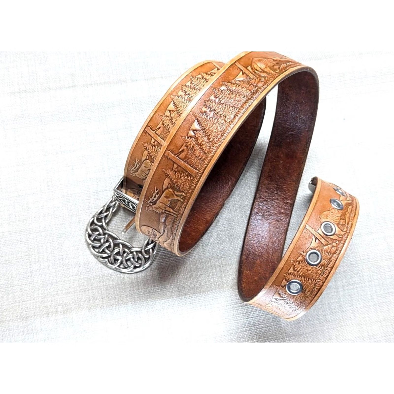 Vintage VINTAGE Handcrafted WESTERN belt 46 leather Full Grain Leather buckle Eagle belt Men Cowboy Rodeo 1-1/2" width Brown 45/46 Size 46 - 2 Thumbnail