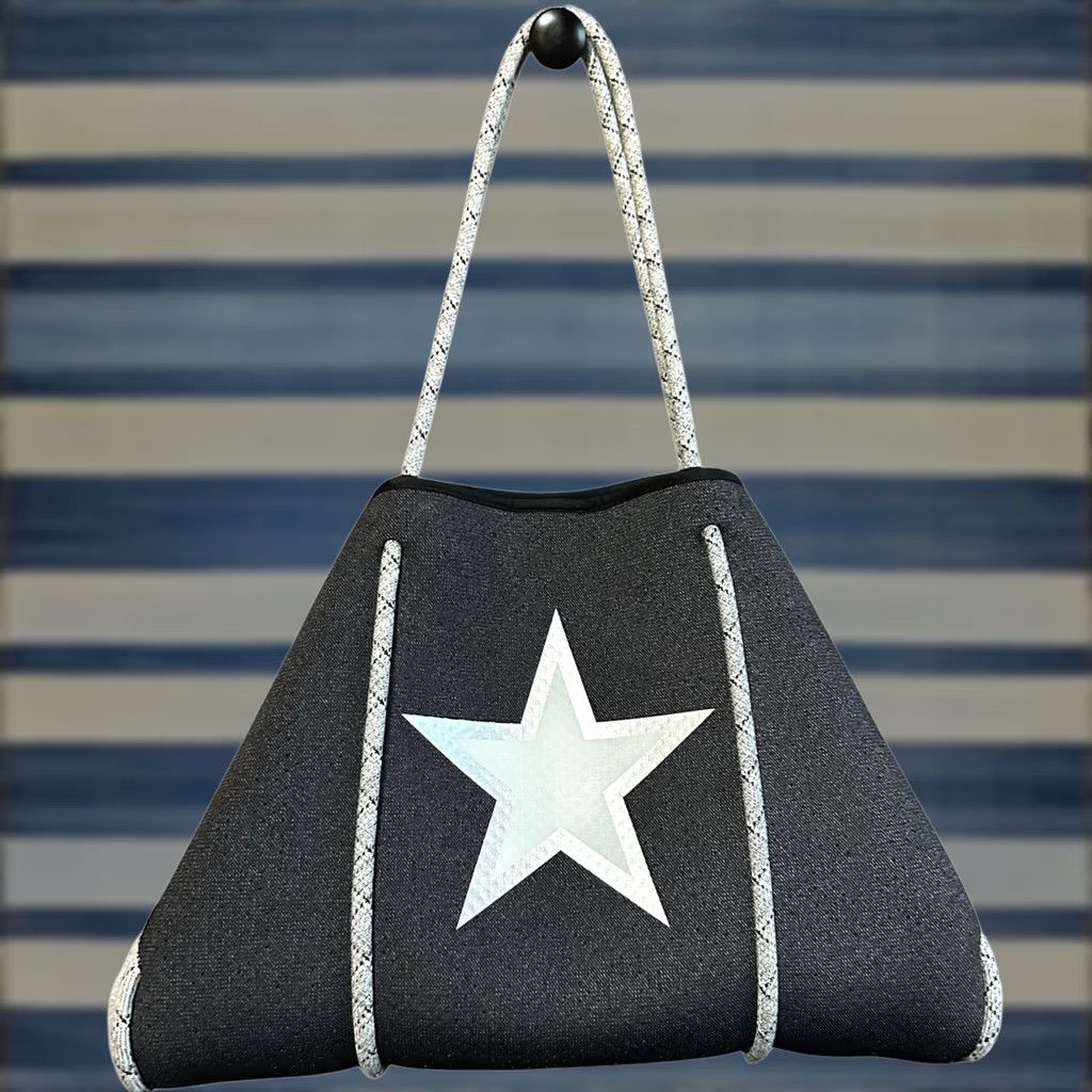 Vintage Haute Shore Large Neoprene Gray Star Tote Shoulder Hand Bag Women’s Purse Mens? Size ONE SIZE - 1 Thumbnail
