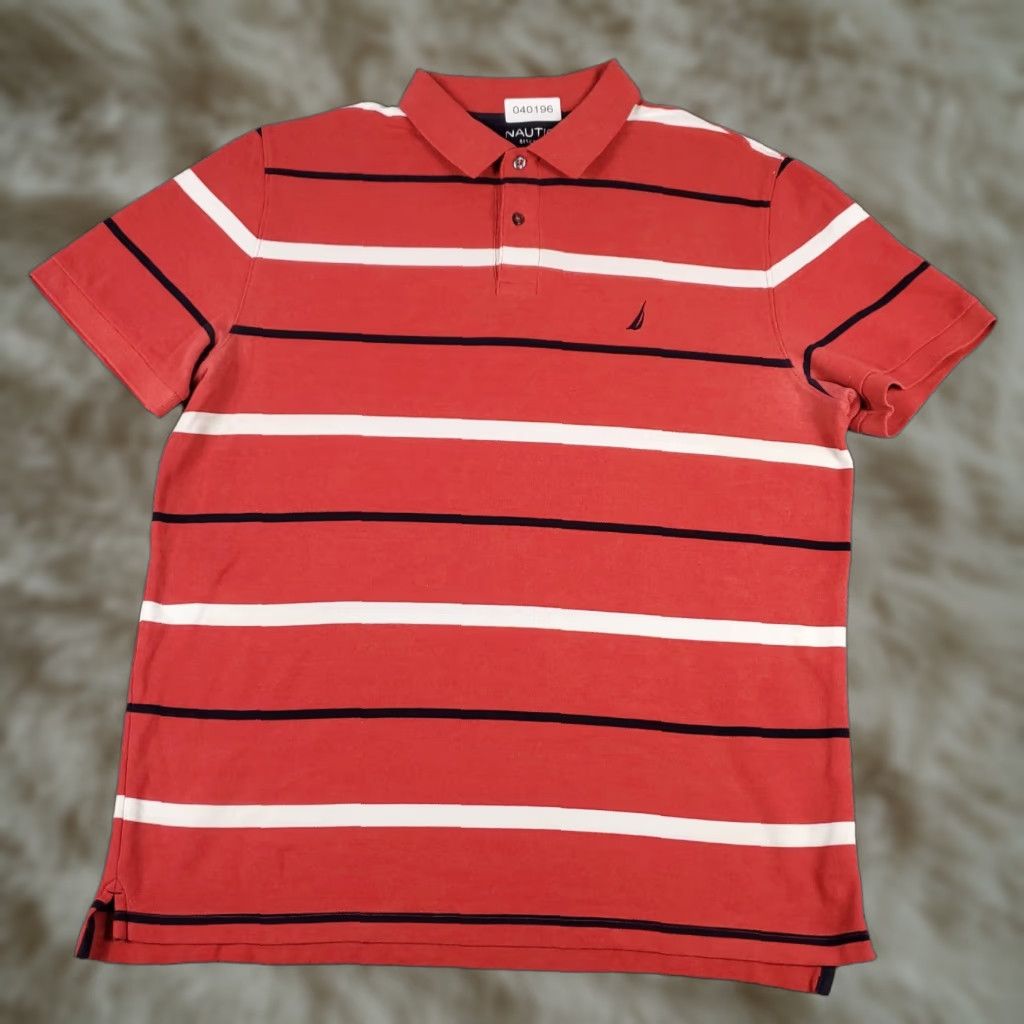 Nautica VINTAGE Nautica Polo Shirt Mens XL Red Striped Casual Short Sleeve Adult Polo Logo Classic Preppy Mens XL Red Knit Shirt Size US XL / EU 56 / 4 - 1 Thumbnail
