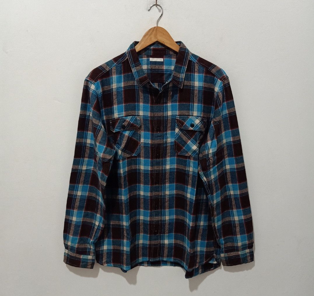 image of Uniqlo Gu Flannel Shirt in Blue Brown, Men's (Size XL)