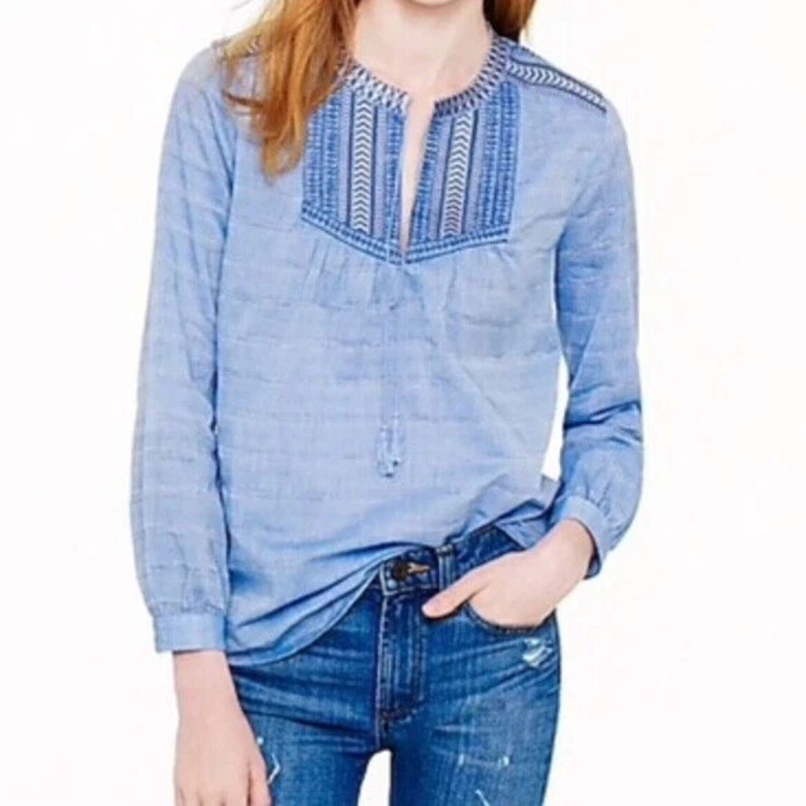 J.Crew J. Crew Women Blue Boho Long Sleeve Blouse Size S A000853 Size S / US 4 / IT 40 - 1 Thumbnail