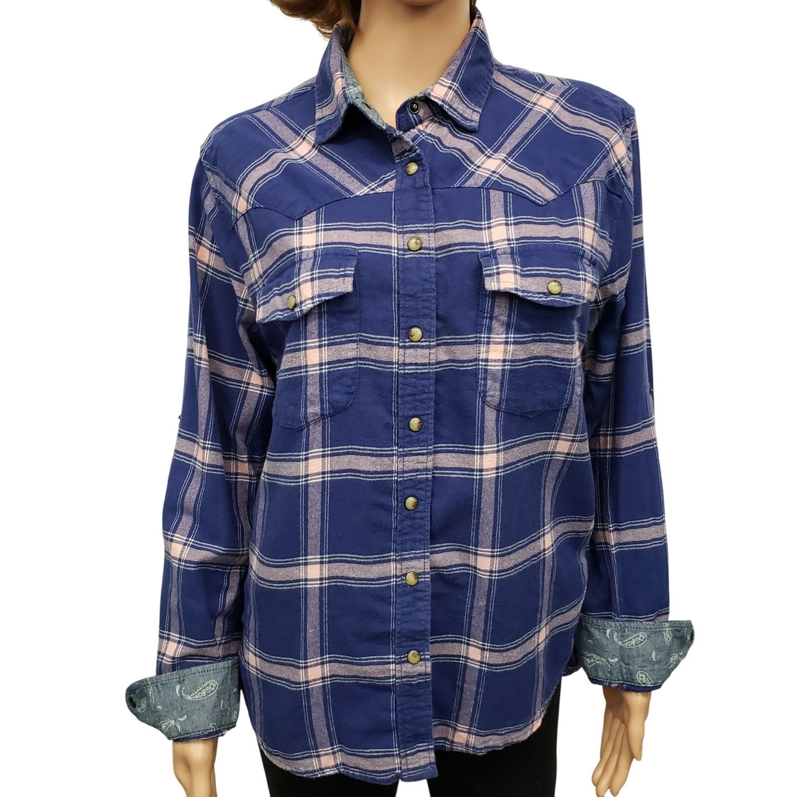 JACHS NY JACHS Girlfriend Flannel Shirt Snap Plaid Paisley Cuff Size S / US 4 / IT 40 - 2 Thumbnail
