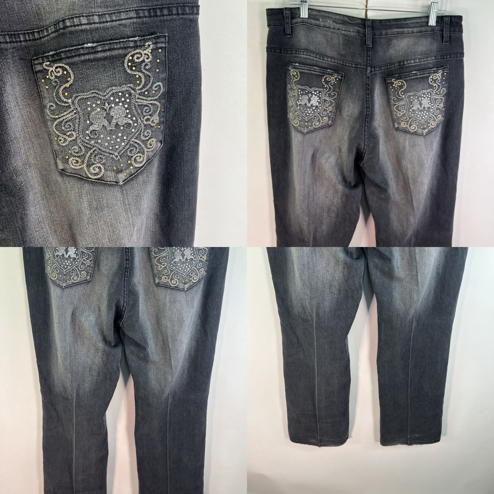 Denime Vintage Crest Jeans Flared Trousers Womens Size 16 Black Embroidered Denim 90s Size 38" / US 16 / IT 52 - 8 Thumbnail