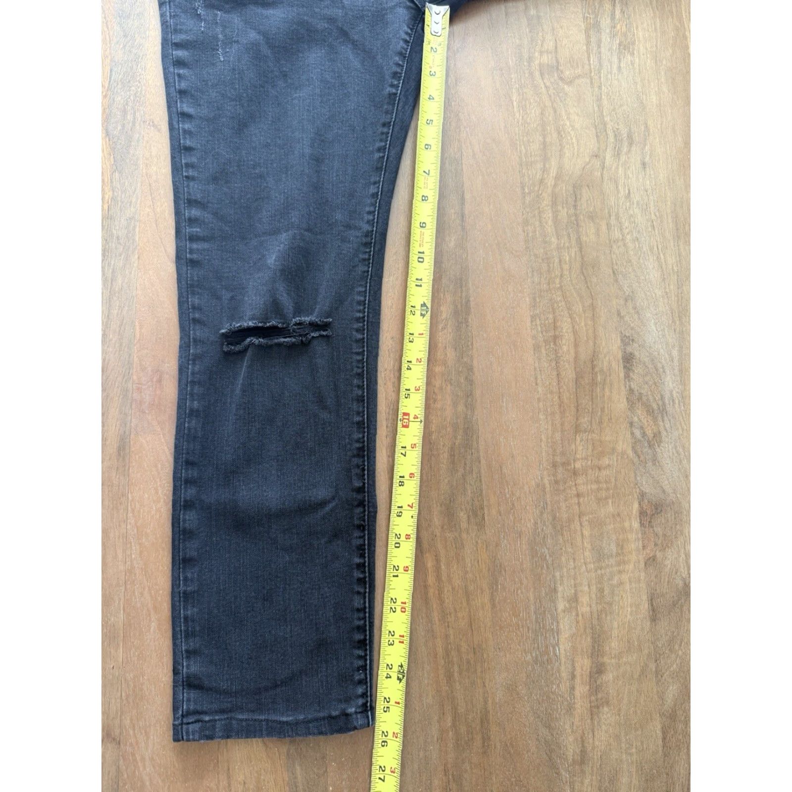Denime Valabasas Distressed Denim Skinny Jeans Mens 34 31x26 Button Fly Dark Black 5-Pocket Slim Fit Mens Size US 34 / EU 50 - 7 Thumbnail