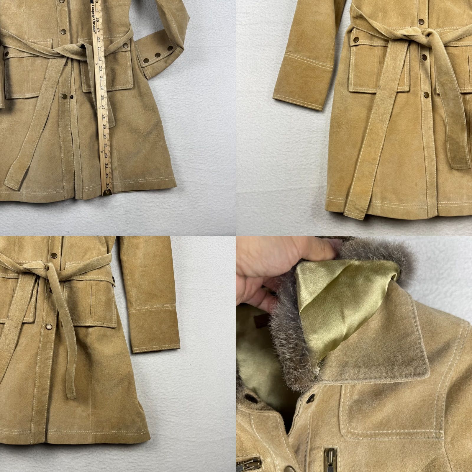 Vintage VINTAGE Arden B Womens Medium Brown Leather Suede Coat Rabbit Fur Lined Collar Coat Trench Lined Womens M Brown Fall Winter Size M / US 6-8 / IT 42-44 - 8 Thumbnail