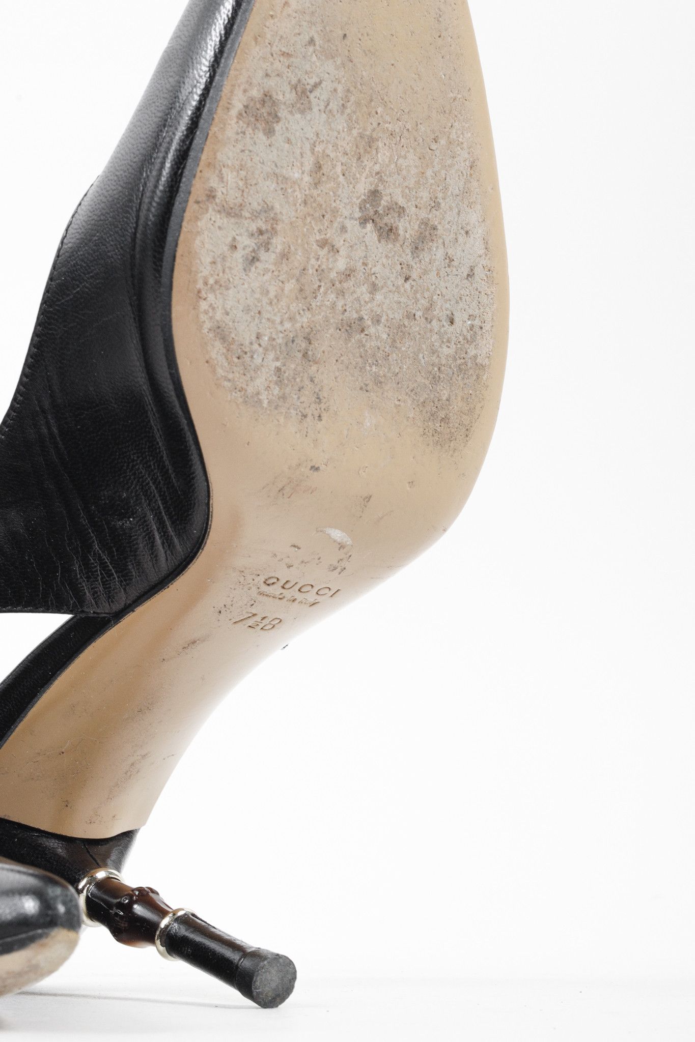 Gucci Gucci Black Leather Bamboo Accent Slingback Heels Size US 7.5 / IT 37.5 - 5 Thumbnail