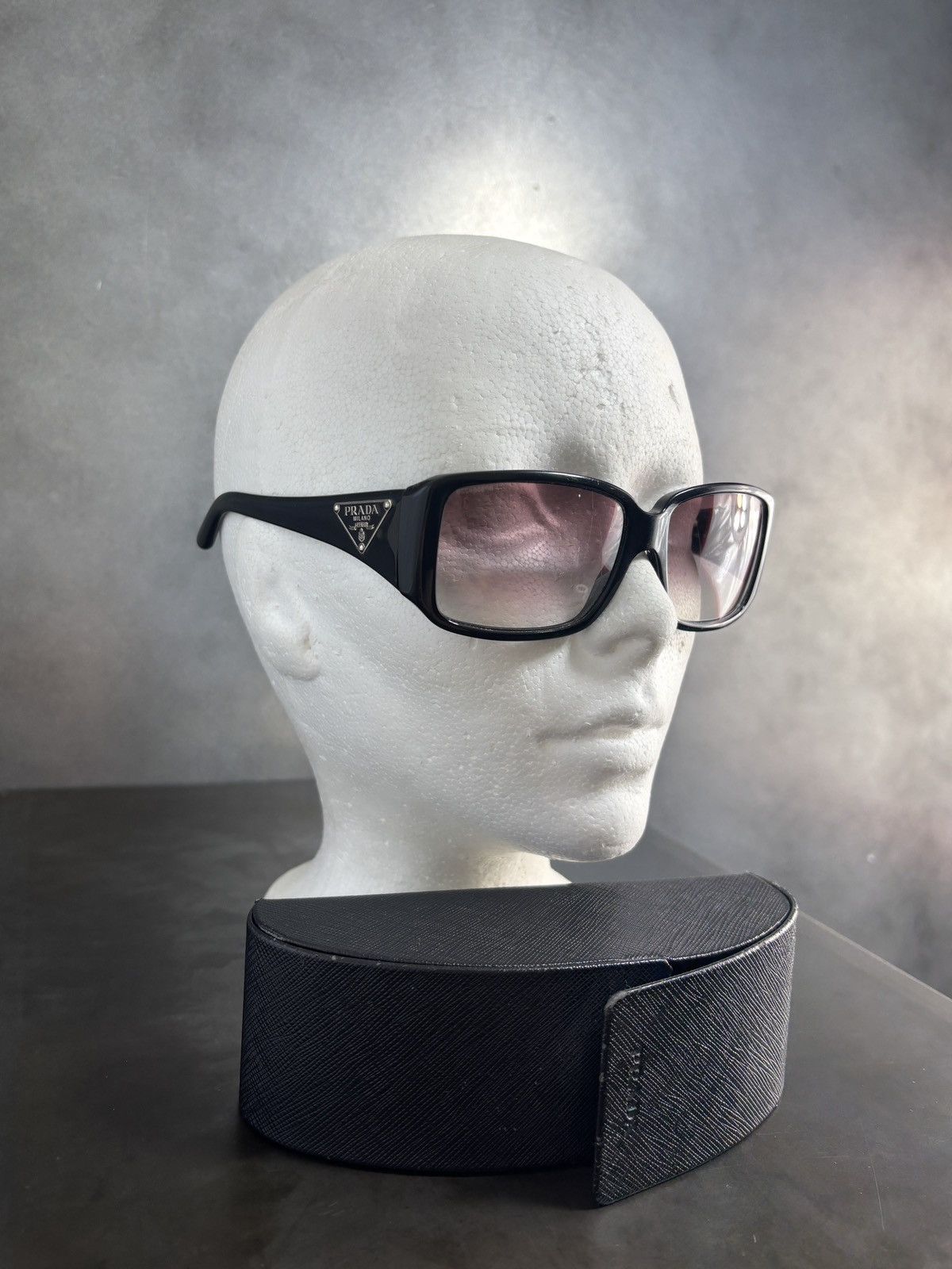 Y2K Prada Sunglasses SPR16L Triangle Logo Case 2000s Vintage