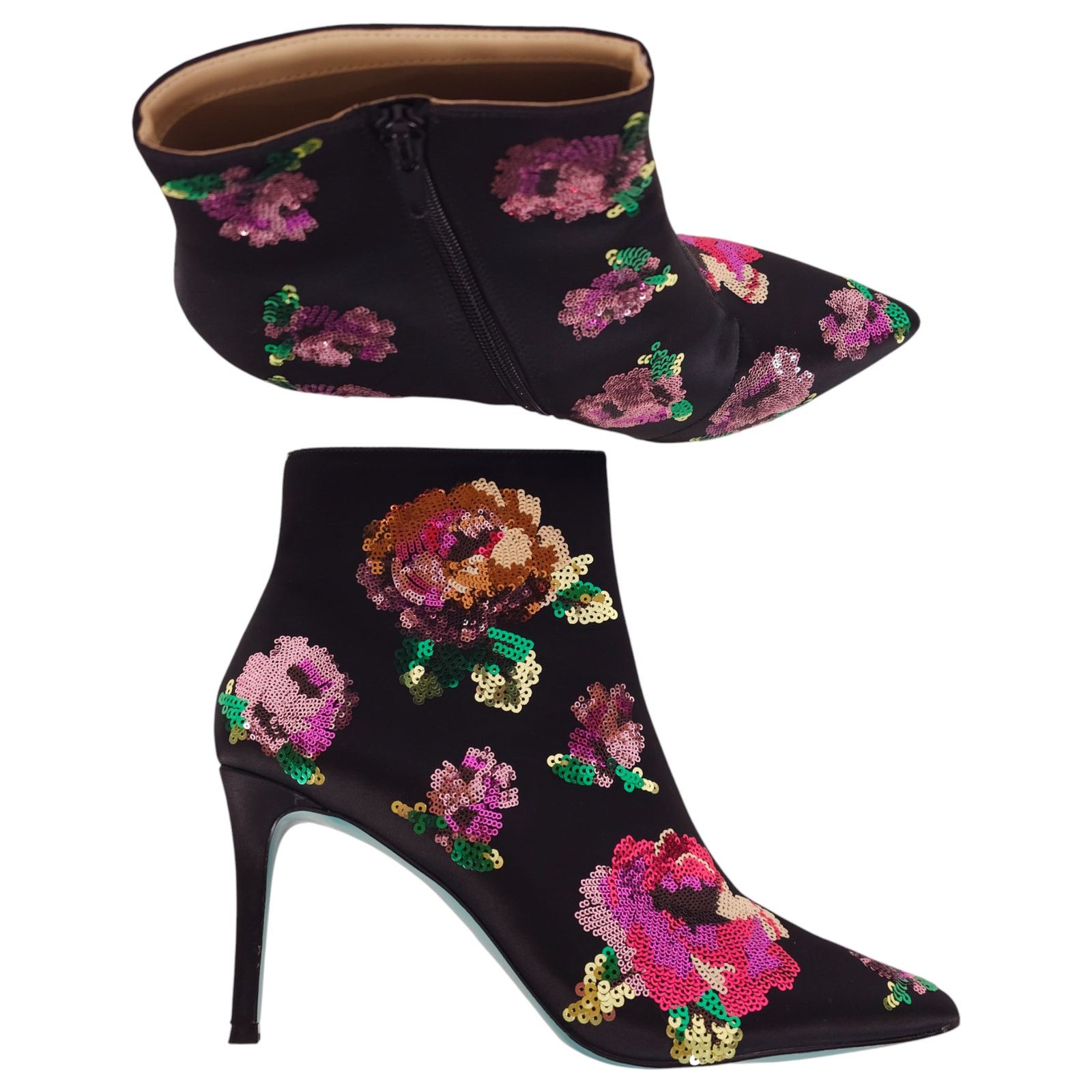 Betsey Johnson Coper Sequin Floral Booties Sz 11