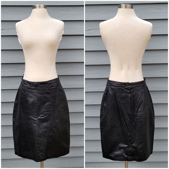 Vintage Vintage 90s y2k Bratz Black Leather High Waisted Midi Length Size 32" / US 10 / IT 46 - 7 Thumbnail