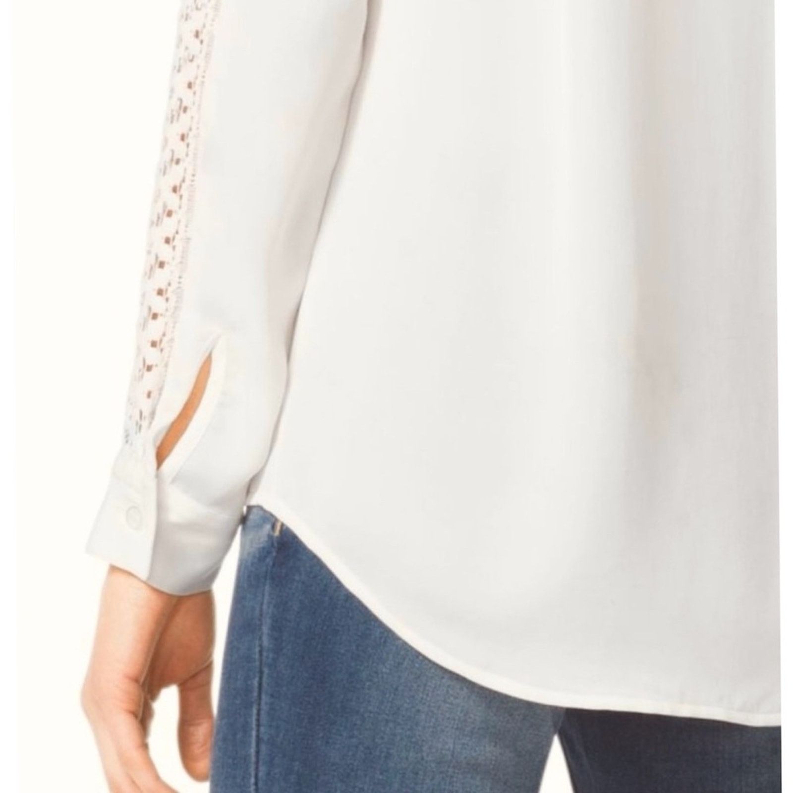 Michael Kors MICHAEL KORS • Cream/Ecru Lace Trim Button-Down Shirt Size M / US 6-8 / IT 42-44 - 3 Thumbnail