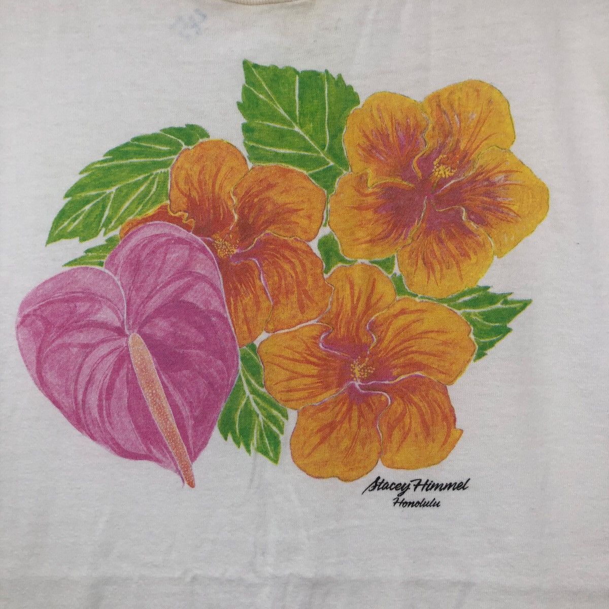 Vintage Vintage 90s STACEY HIMMEL Honolulu Flower Art Tee Shirt Size US M / EU 48-50 / 2 - 3 Thumbnail