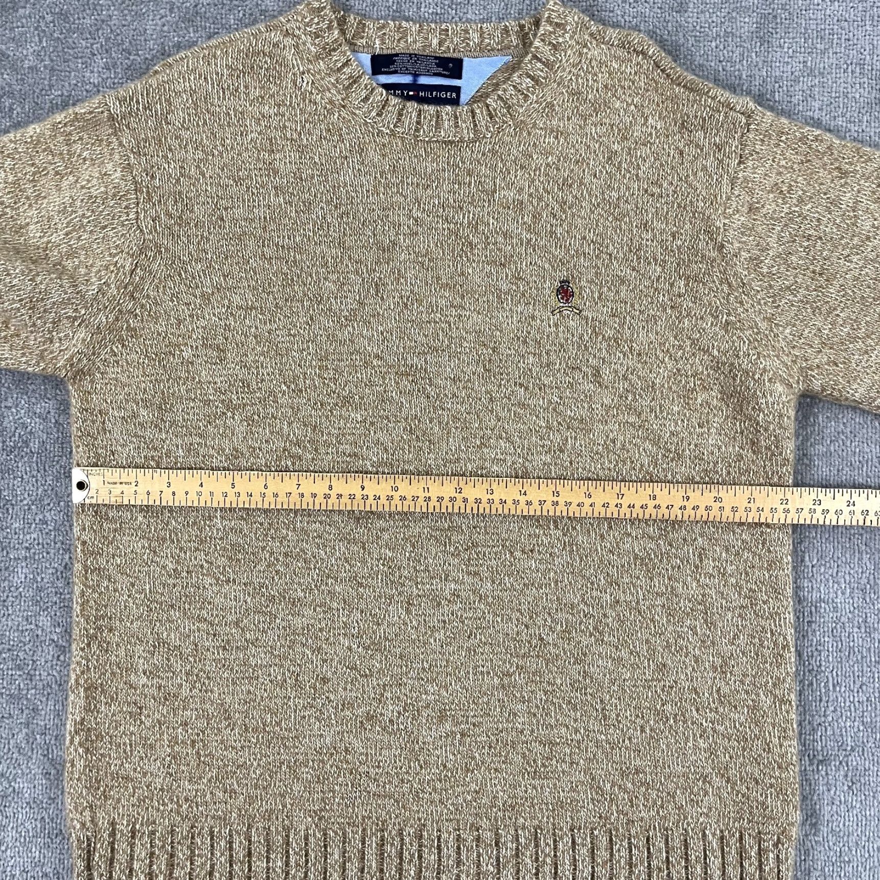 Tommy Hilfiger TOMMY HILFIGER Sweater Mens XL Brown Knit Wool Blend Logo Crewneck Pullover Size US XL / EU 56 / 4 - 5 Thumbnail
