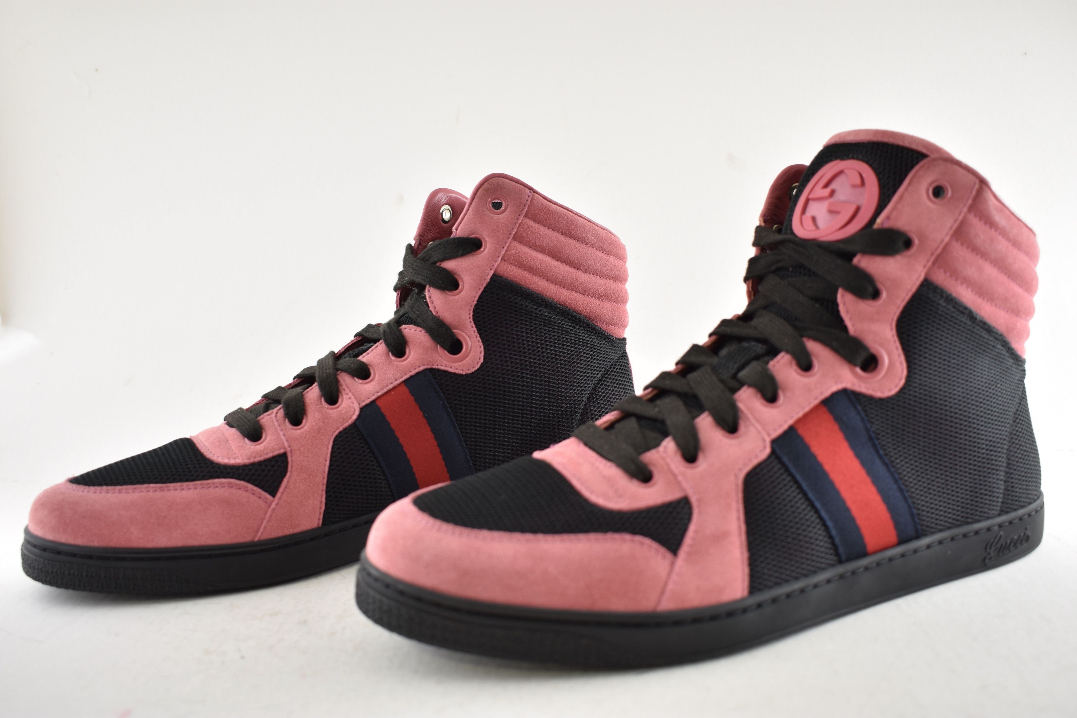 Gucci Gucci Pink Suede GG Logo Flat High Top Sneakers G 9 US 10 Size US 10 / EU 43 - 10 Thumbnail
