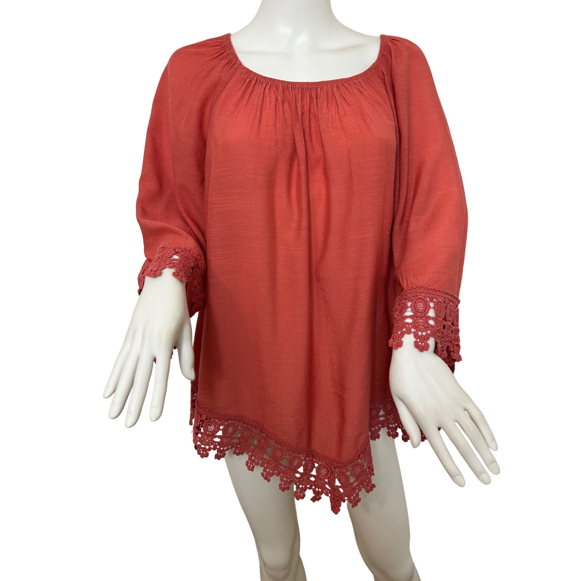 Other Westport Women’s Top Coral 1X Peasant Blouse Lace Trim Boho Size XL / US 12-14 / IT 48-50 - 1 Thumbnail
