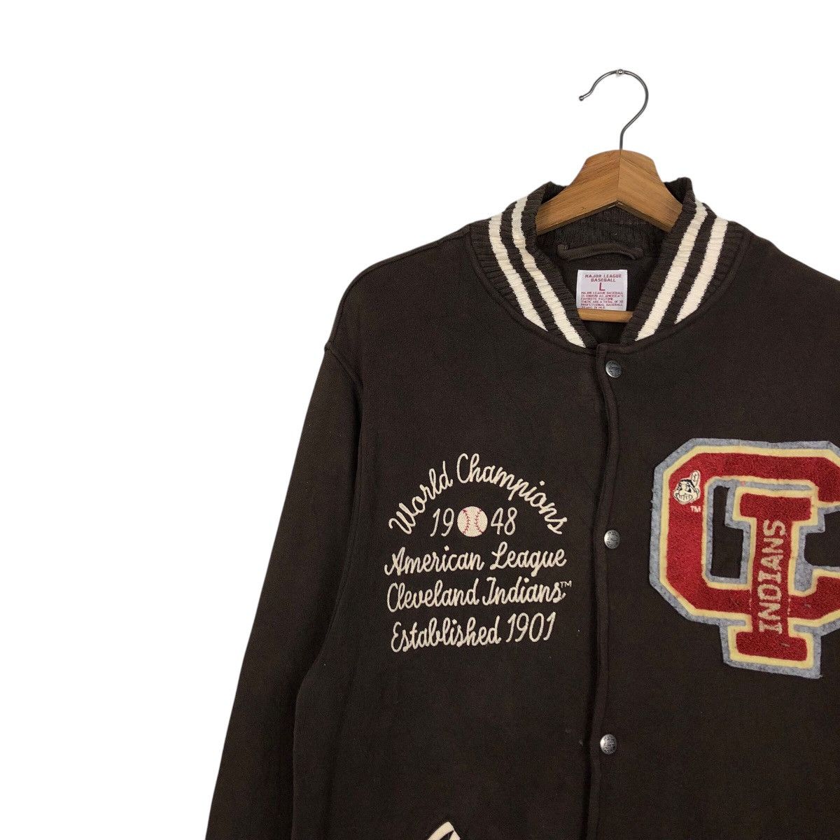 Japanese Brand × MLB × Vintage 📌Vintage Jumper Snap Button Jacket Mlb Indians Big Logo Size US L / EU 52-54 / 3 - 8 Thumbnail
