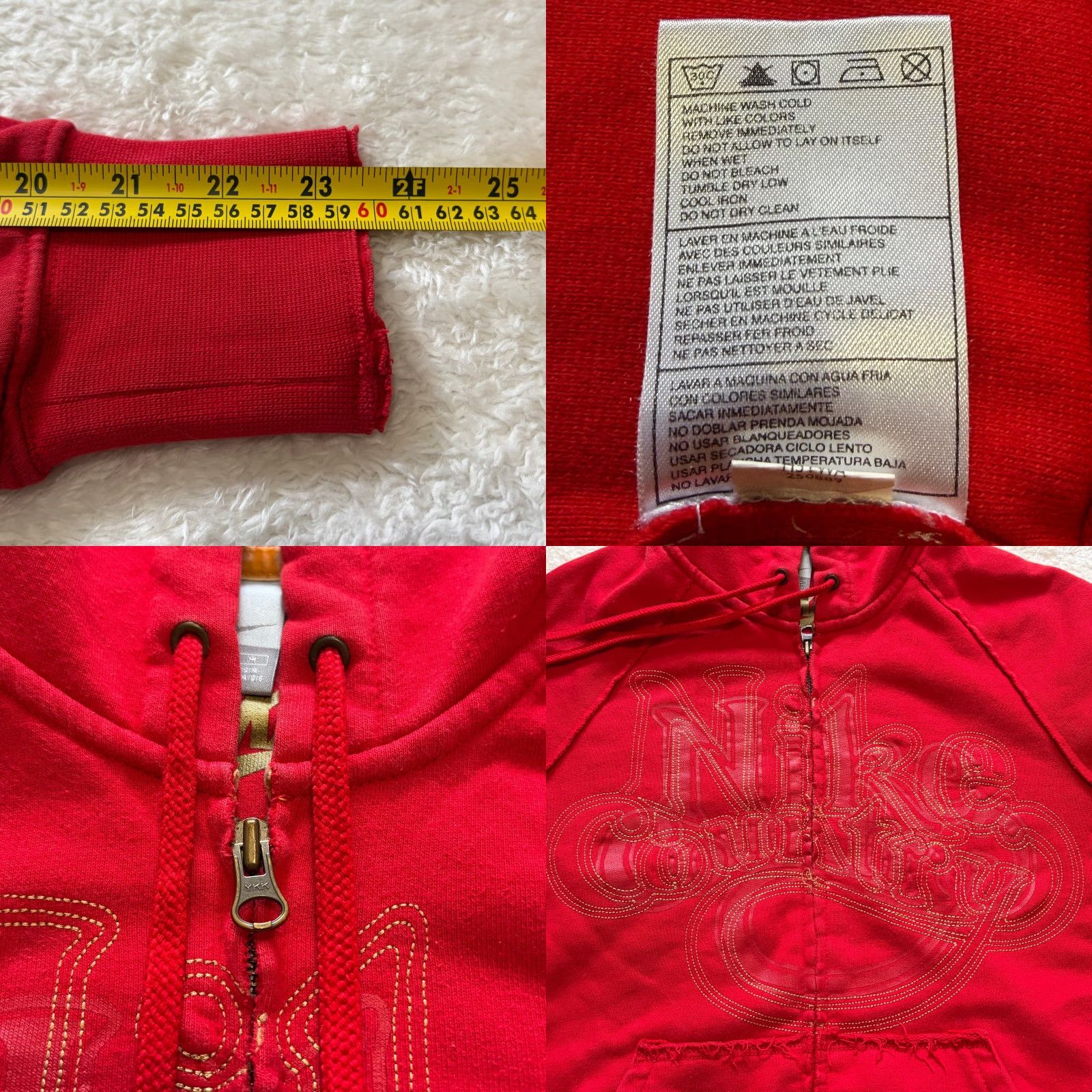 Nike VINTAGE Nike Hoodie Women Medium Red Full Zip Raglan Embroidered Sweatshirt Size M / US 6-8 / IT 42-44 - 8 Thumbnail