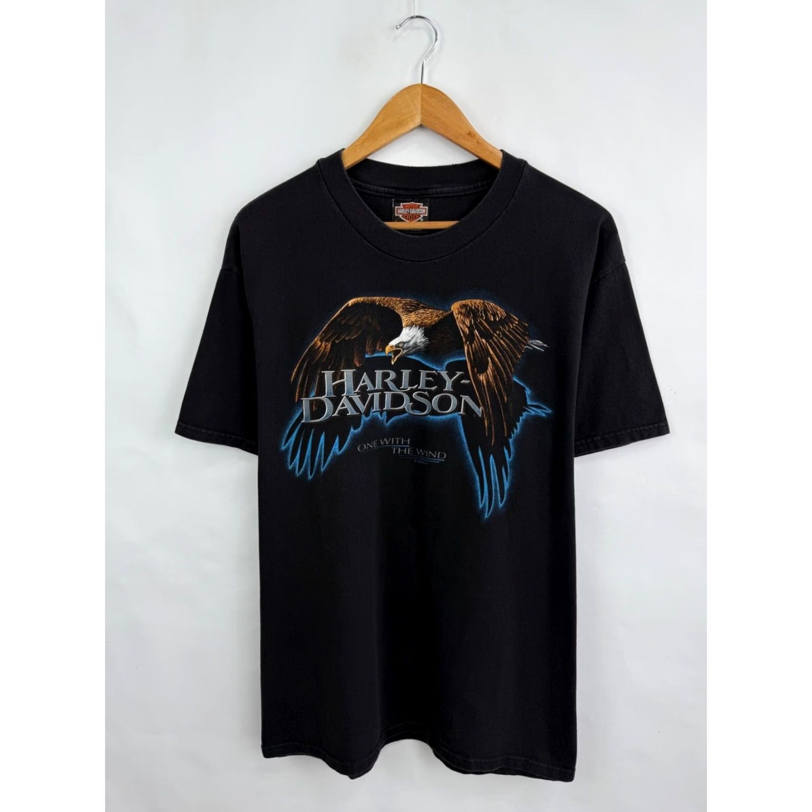 Harley Davidson VINTAGE Harley-Davidson One With The Wind T-Shirt Men L Black USA 1996 Shows Defect Size US L / EU 52-54 / 3 - 3 Thumbnail