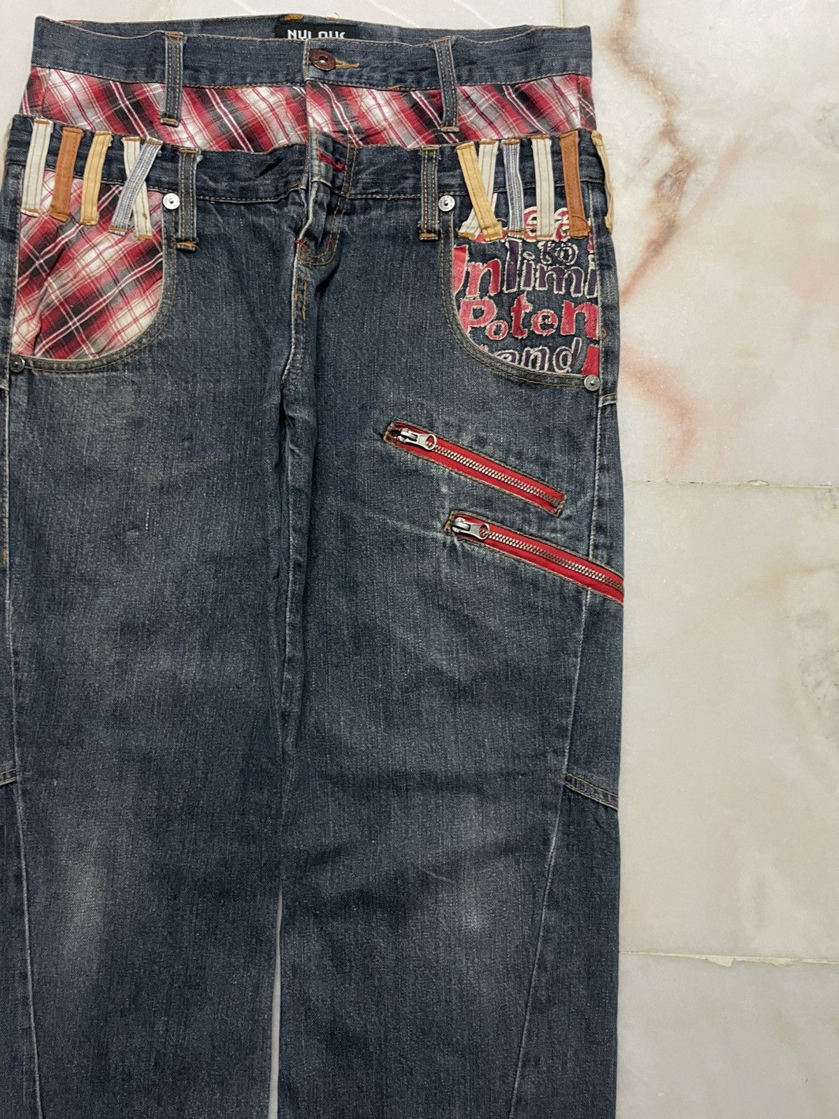 💥Double Waist💥Sick Vintage Nylus Faded Zipper Punk Jeans