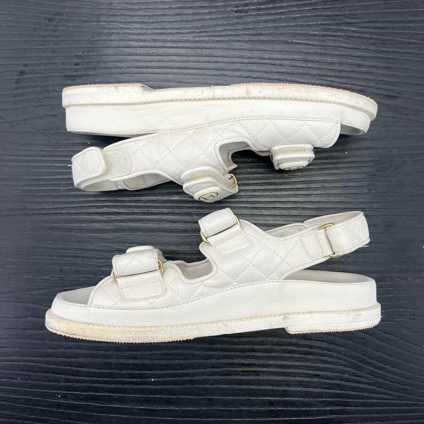 Chanel Chanel Cream Velcro Sandals 37 Size US 6.5 / IT 36.5 - 2 Thumbnail
