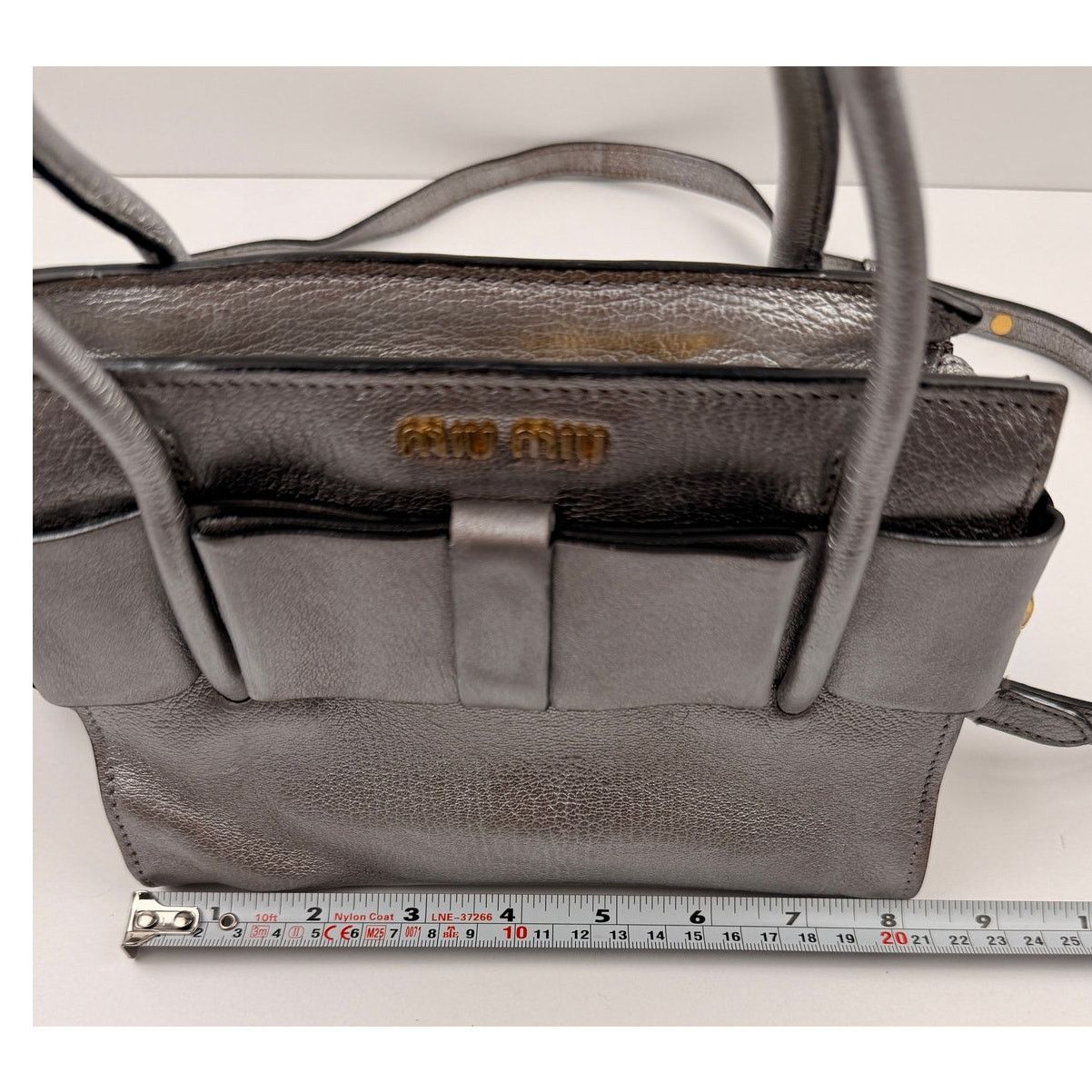 Miu Miu Miu Miu Silver Small Madras Bow-Embellished Tote Size ONE SIZE - 6 Thumbnail
