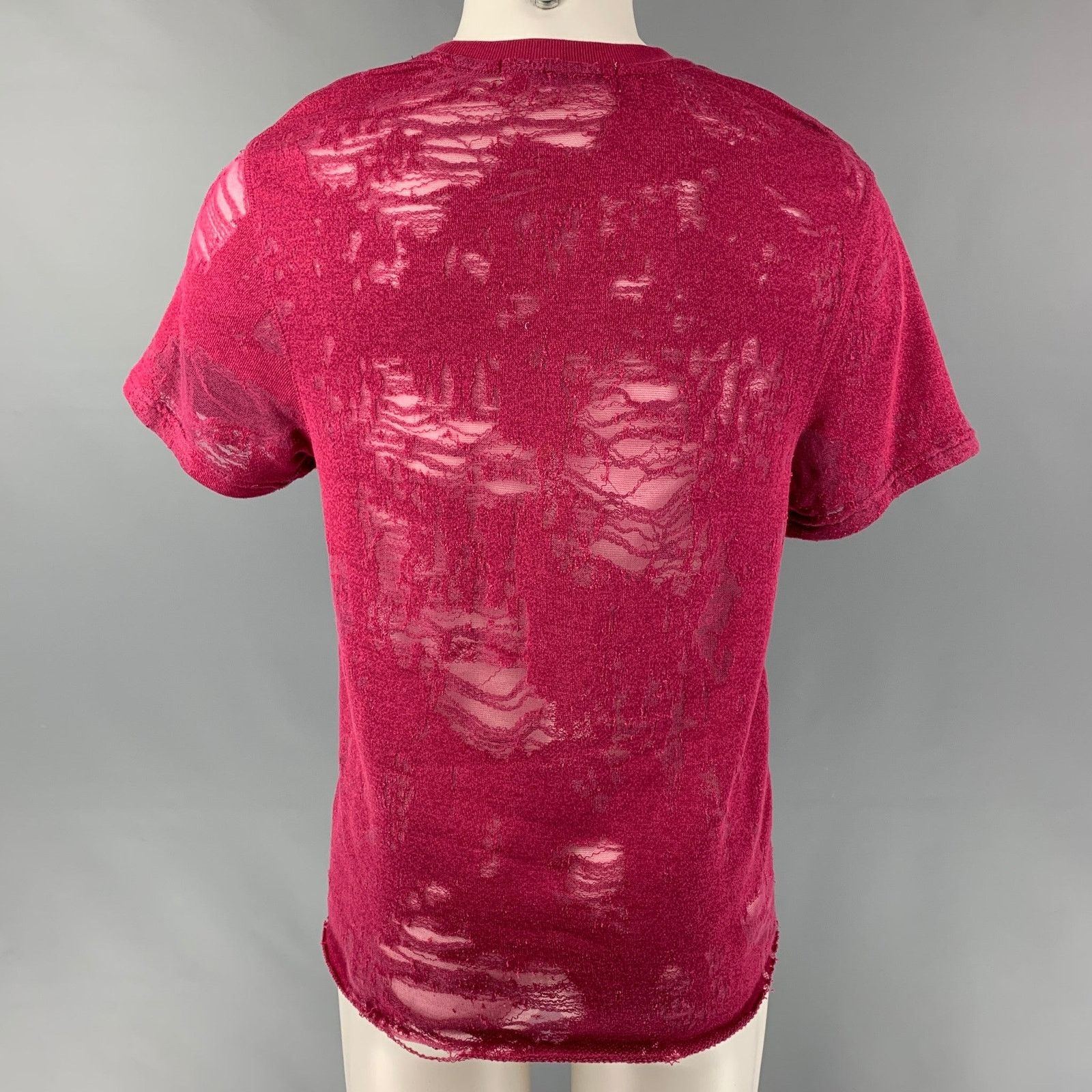 Iro Gaetane Burgundy Distressed Cotton Blend Crew-Neck T-shirt Size US XS / EU 42 / 0 - 3 Thumbnail