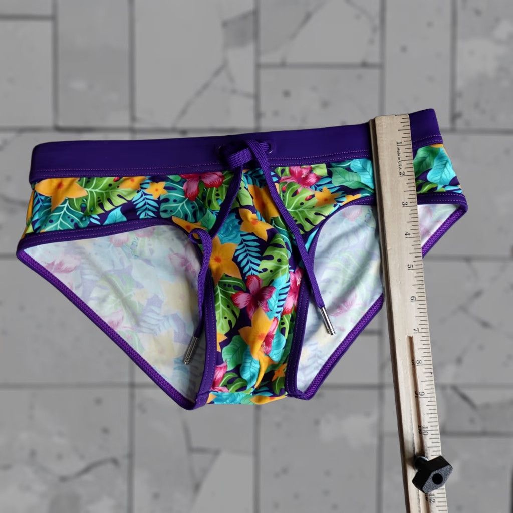 Swims ST33LE Men's Swim Brief Small Blue Purple Floral Drawstring Bottom Swimsuit MENS S BLUE Floral Strap Size US 29 - 1 Thumbnail