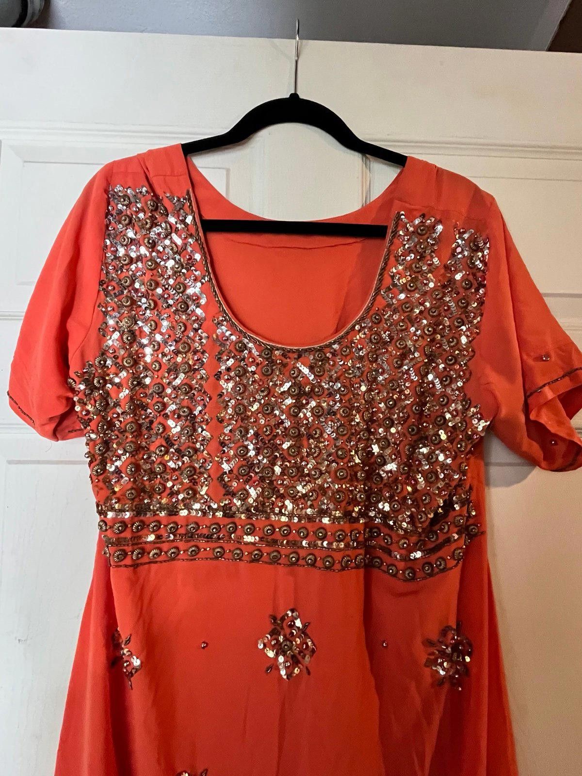 Other Coral Indian floral embroidered dress sequins beadwork Size XL / US 12-14 / IT 48-50 - 2 Thumbnail