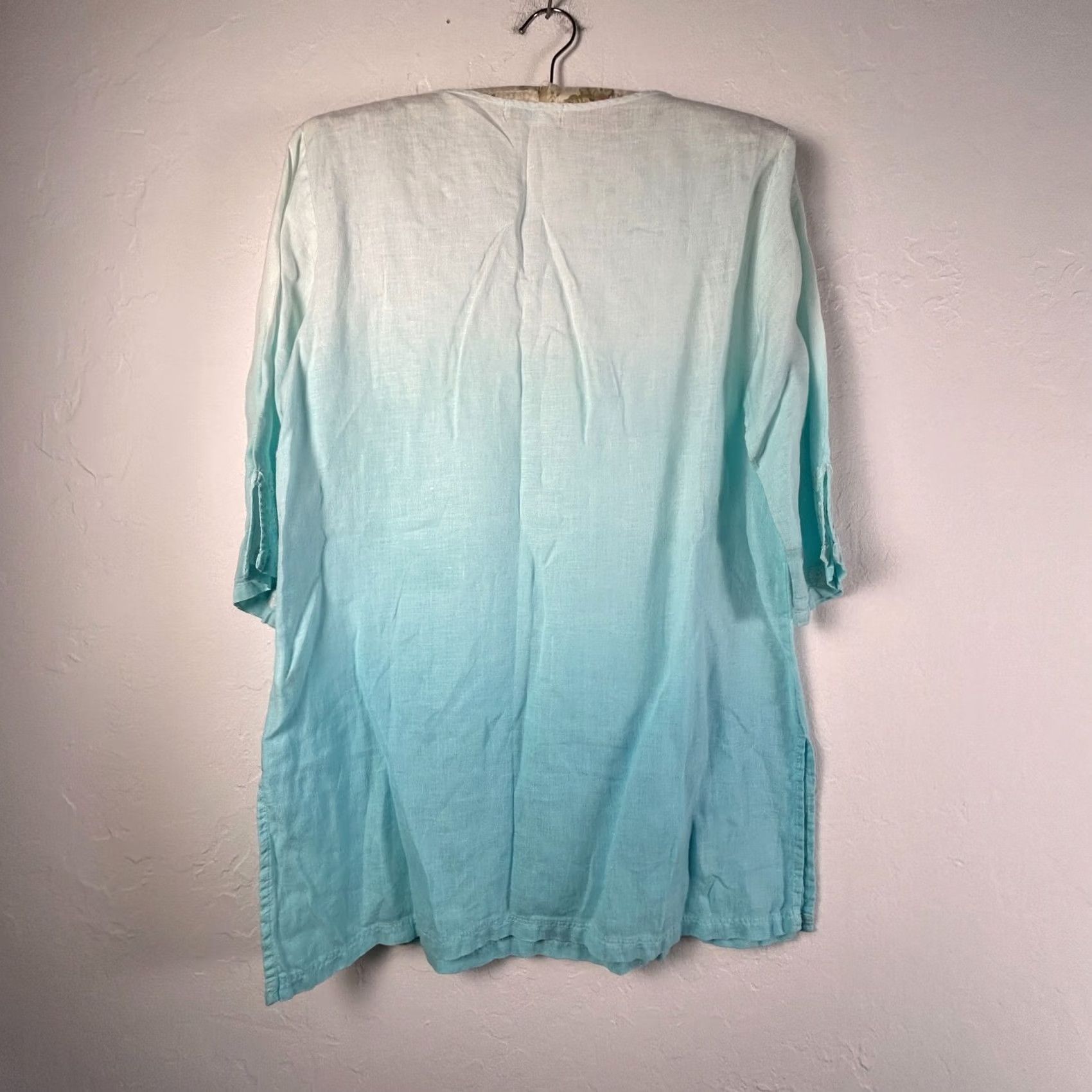 Vintage C&C California Womens Blouse Tunic Sky Blue V-Neck Linen 3/4 Sleeve Large Boho Beach Shirt Size L / US 10 / IT 46 - 2 Thumbnail